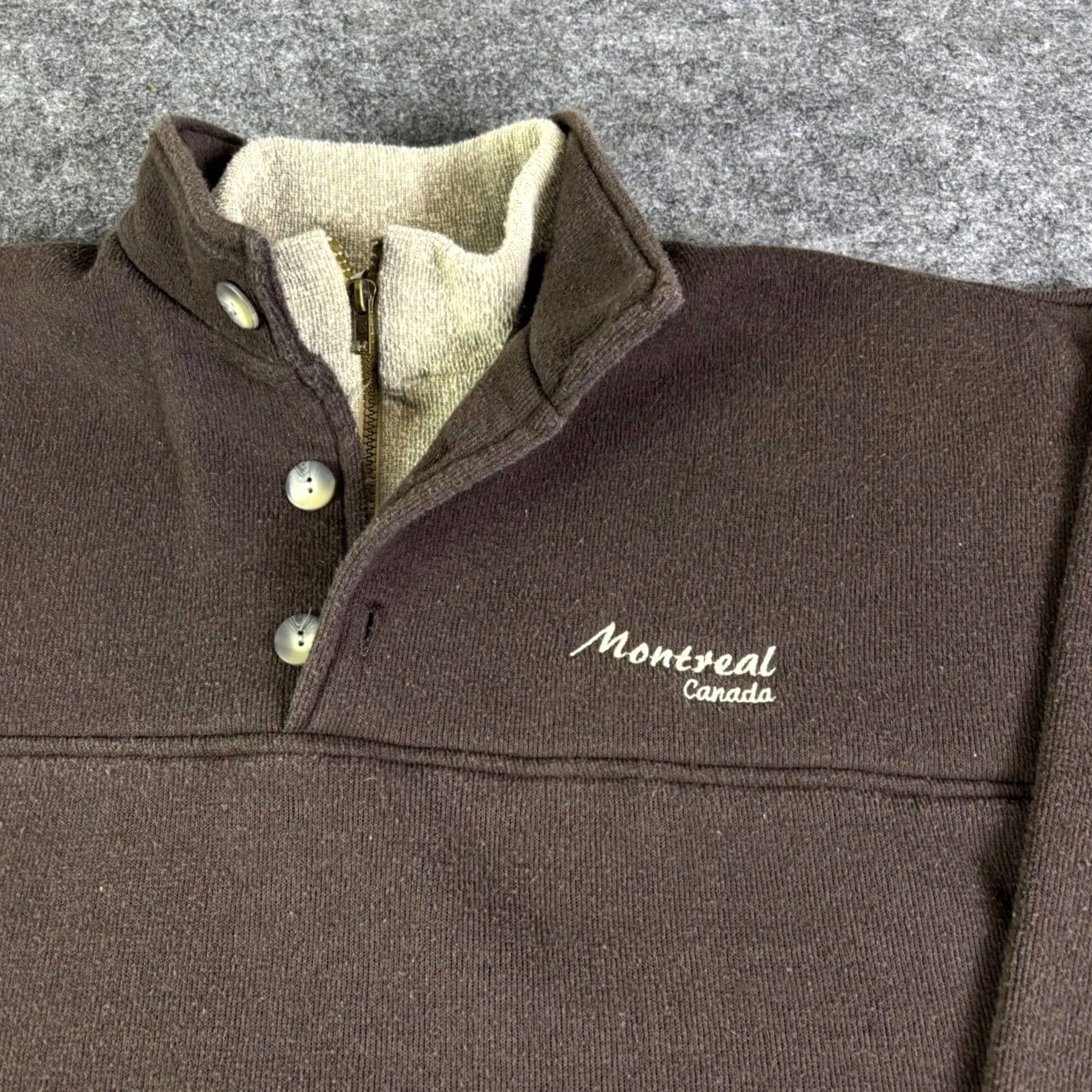 Vintage Northern Souvenirs Montreal Canada Fleece Pullover Brown Button Zipper Mens Medium Pullover Sweatshirt Cable-Knit 90s Vintage? No, Dungeon Size US M / EU 48-50 / 2 - 7 Thumbnail