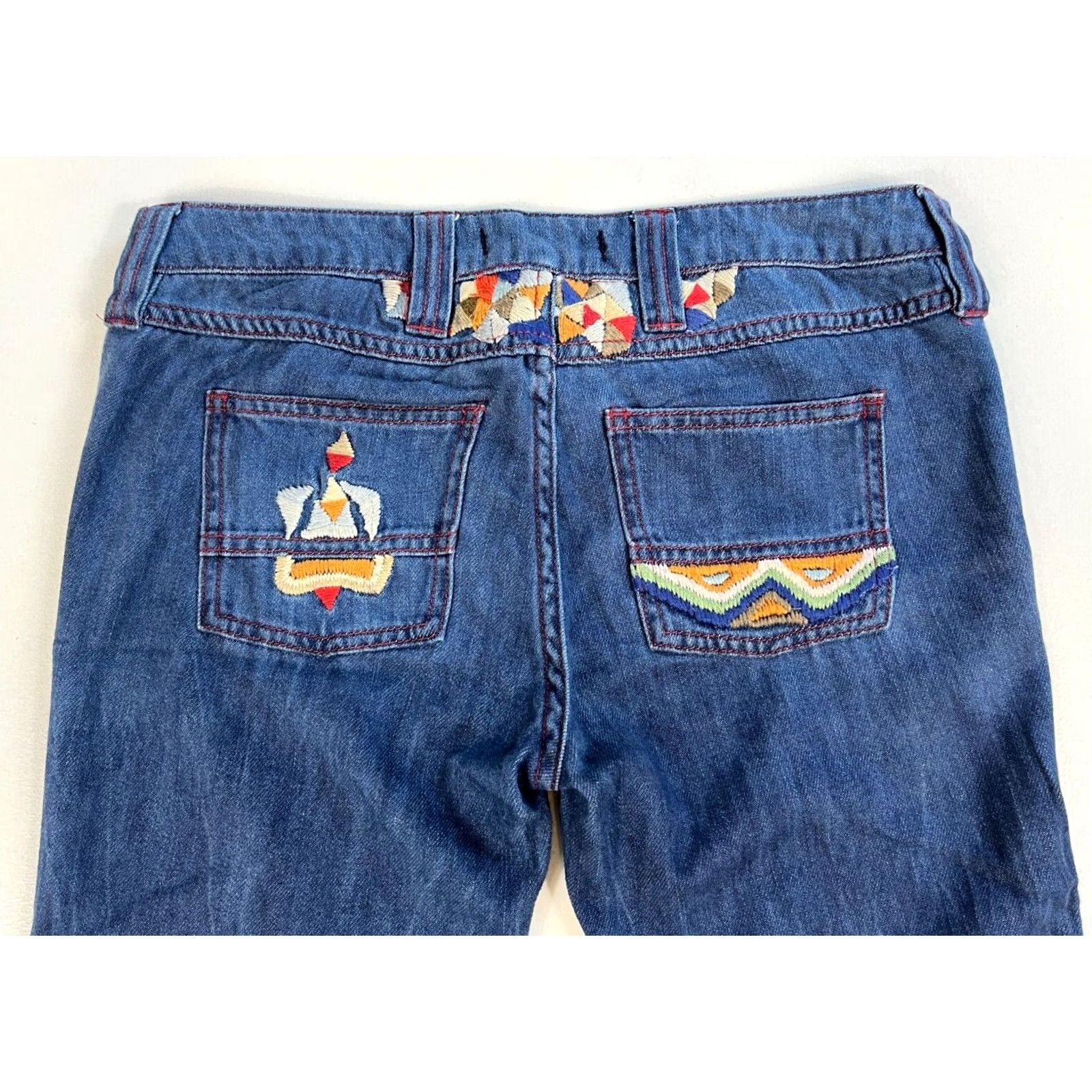Free People VINTAGE Free People Women's Flare Jeans Boho Embroidered Sz 25 Blue Cotton Denim 31in Inseam Womens Size 42" / US 20 - 7 Thumbnail