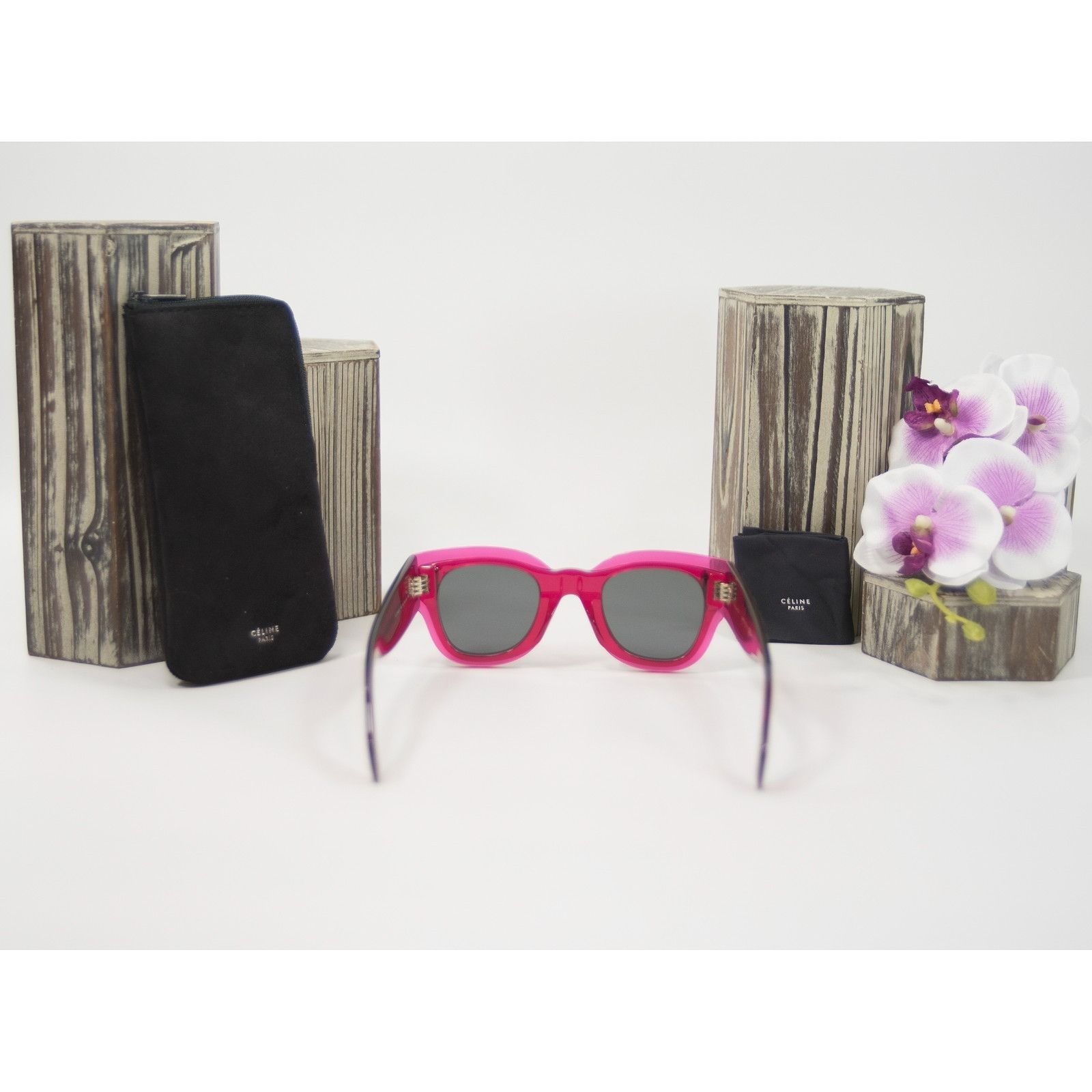 Celine Celine Fuchsia Acrylic Cat Eye Logo Sunglasses NWT Case Size ONE SIZE - 7 Thumbnail