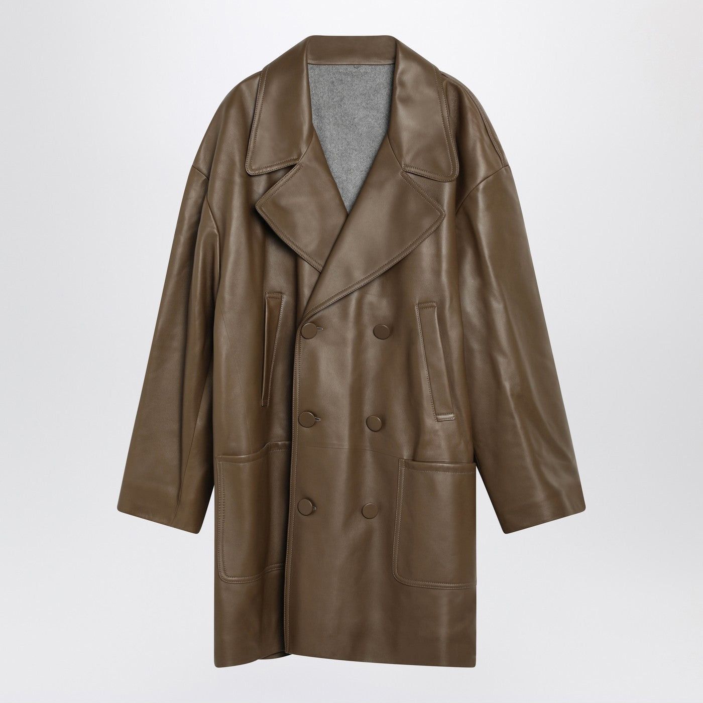 Fendi Fendi Double-Breasted Pea Coat In Dark Beige Nappa Leather Size US M / EU 48-50 / 2 - 1 Thumbnail