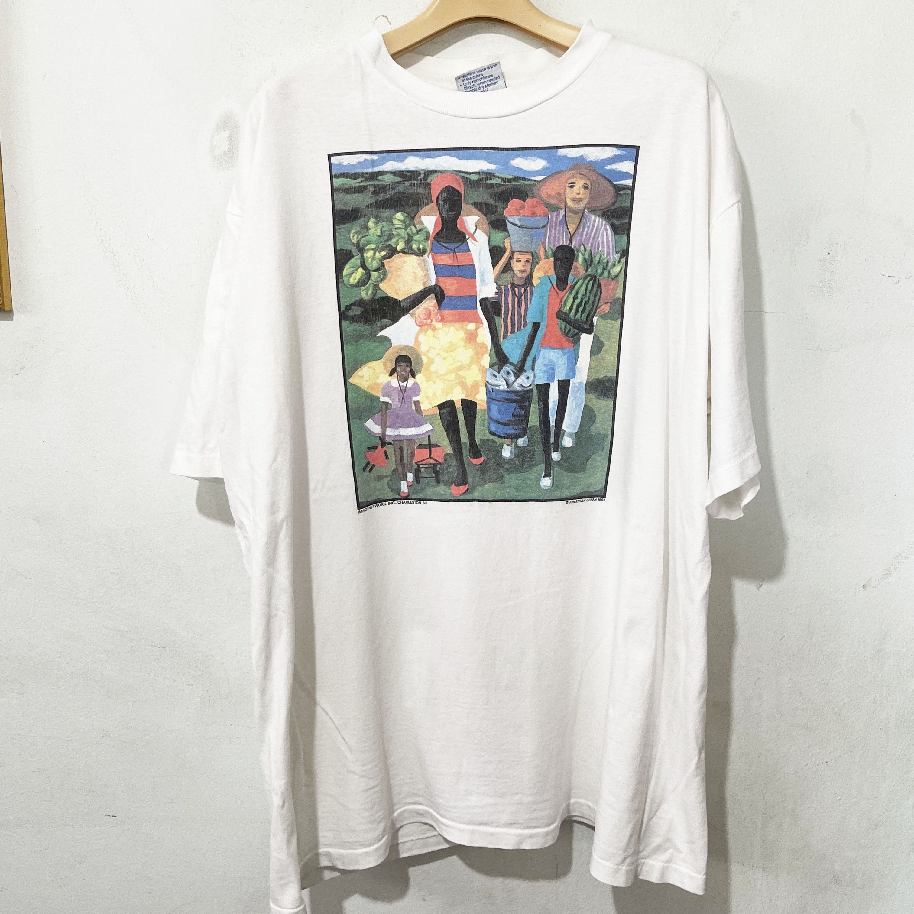 Vintage Vintage 1992 Jonathan Green “Family Gathering” Art T-Shirt Size US XL / EU 56 / 4 - 1 Thumbnail