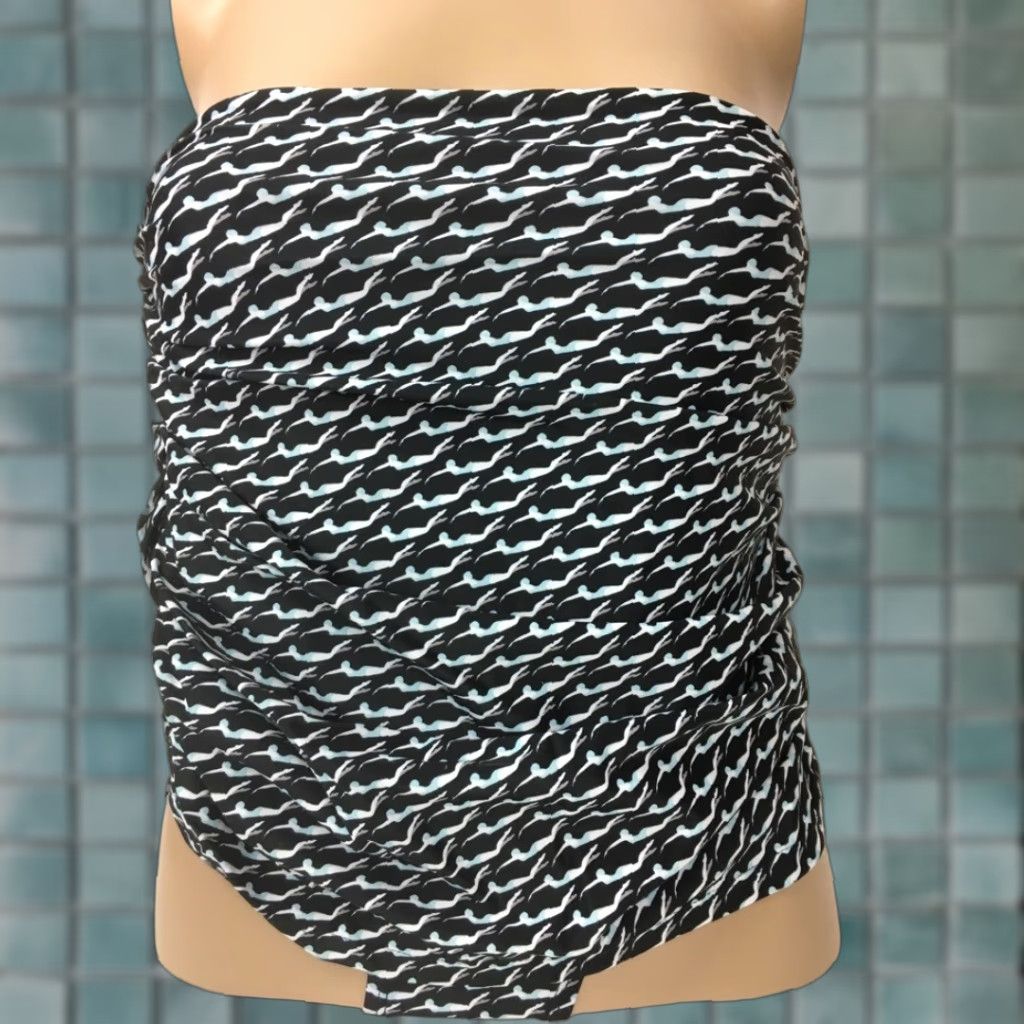 Vintage VINTAGE Coastal Blue One Piece Swimsuit Black Strapless Ruched Geometric Pattern Women’s Size S (4/6) Size ONE SIZE - 1 Thumbnail