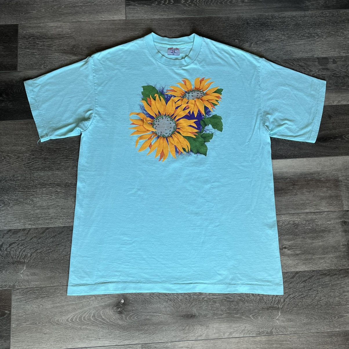 Vintage Vintage 90s Sunflower Teal Graphic Logo Tee Black Eyed Susan Size US XL / EU 56 / 4 - 1 Thumbnail