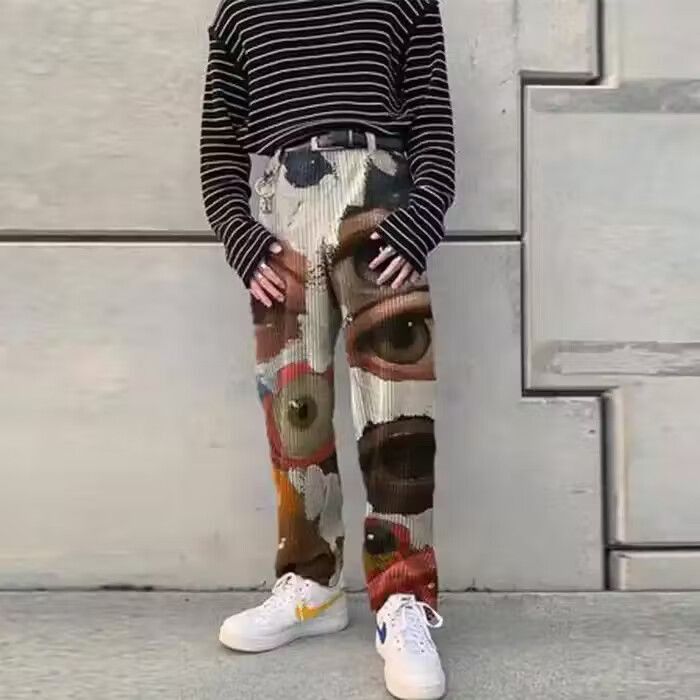 image of Vintage Face Casual Street Fashion Pants in Brown, Men's (Size 32)