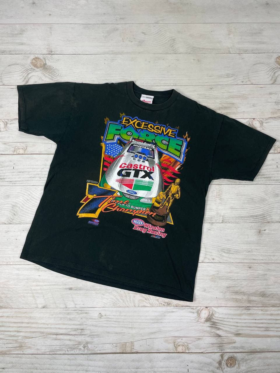 Formula 1 Vintage John Force Excessive Force ] Drag Racing T-Shirt 90s Size US XL / EU 56 / 4 - 1 Thumbnail