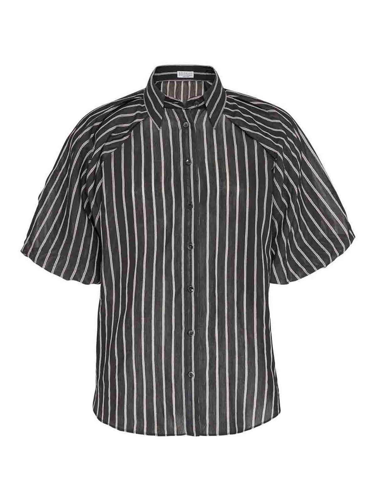 Brunello Cucinelli o1y0725 Short Sleeves Striped Shirt in Black/White Size M / US 6-8 / IT 42-44 - 1 Thumbnail