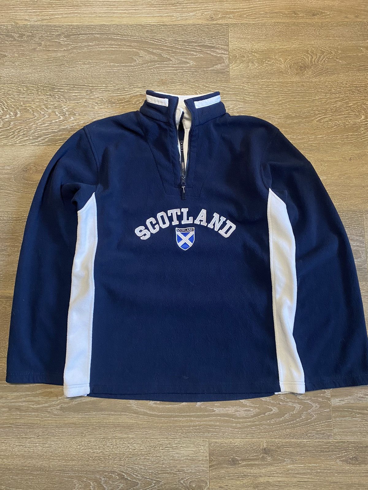Japanese Brand × Vintage Vintage Scotland 1/4 Zip Navy Fleece Sweatshirt Size US L / EU 52-54 / 3 - 1 Thumbnail