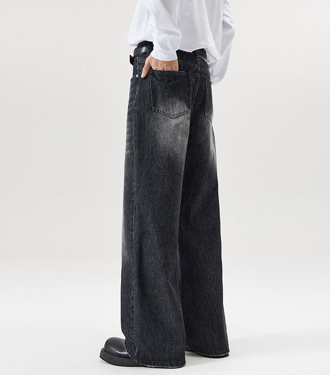 Jean Men's washed distressed loose straight wide-leg jeans Size US 32 / EU 48 - 4 Thumbnail