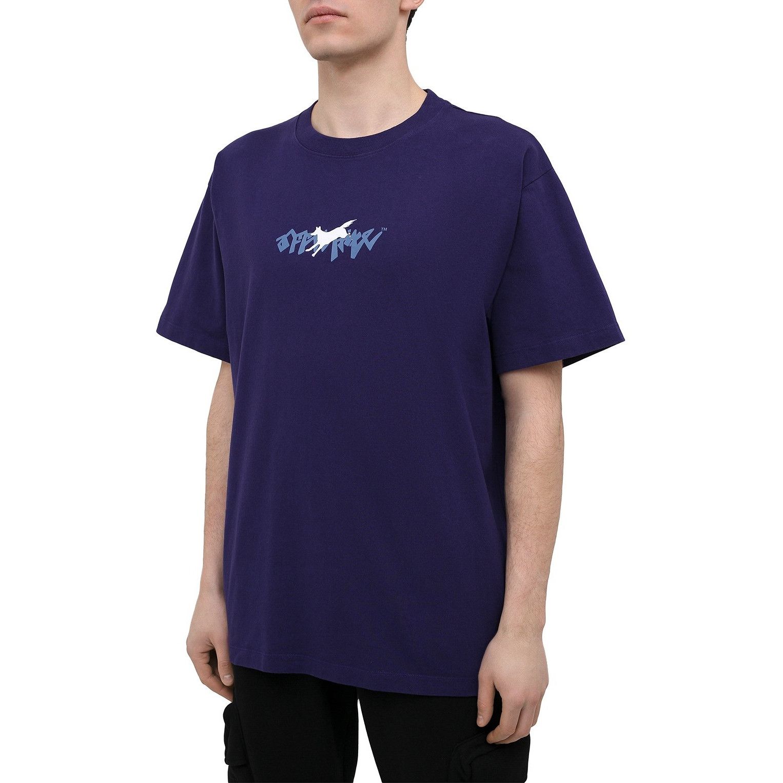 Off-White Blue Running Wolves Logo Oversized T-Shirt Size US M / EU 48-50 / 2 - 4 Thumbnail