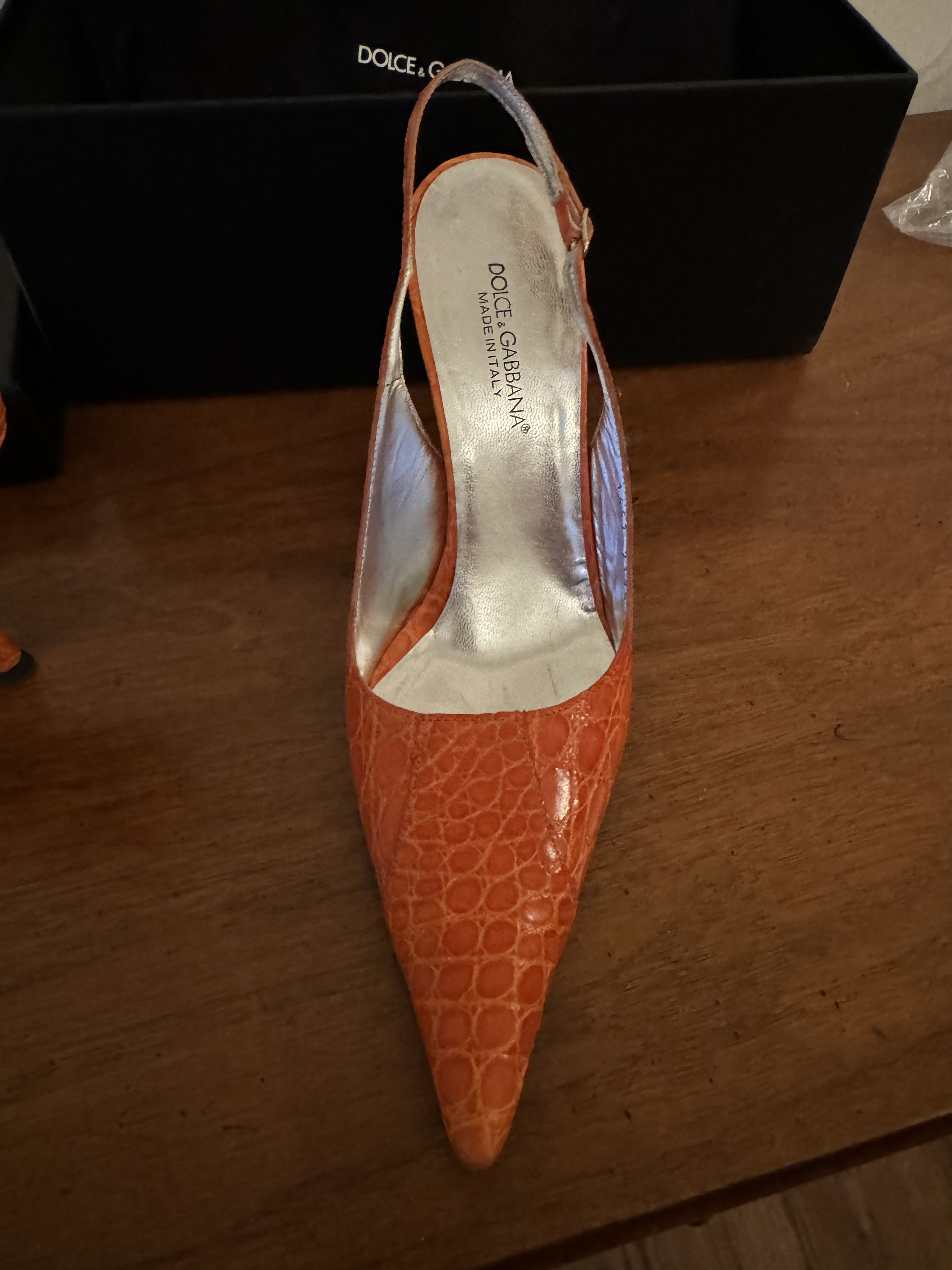 Dolce & Gabbana Orange Crocodile Heels Size US 8 / IT 38 - 4 Thumbnail