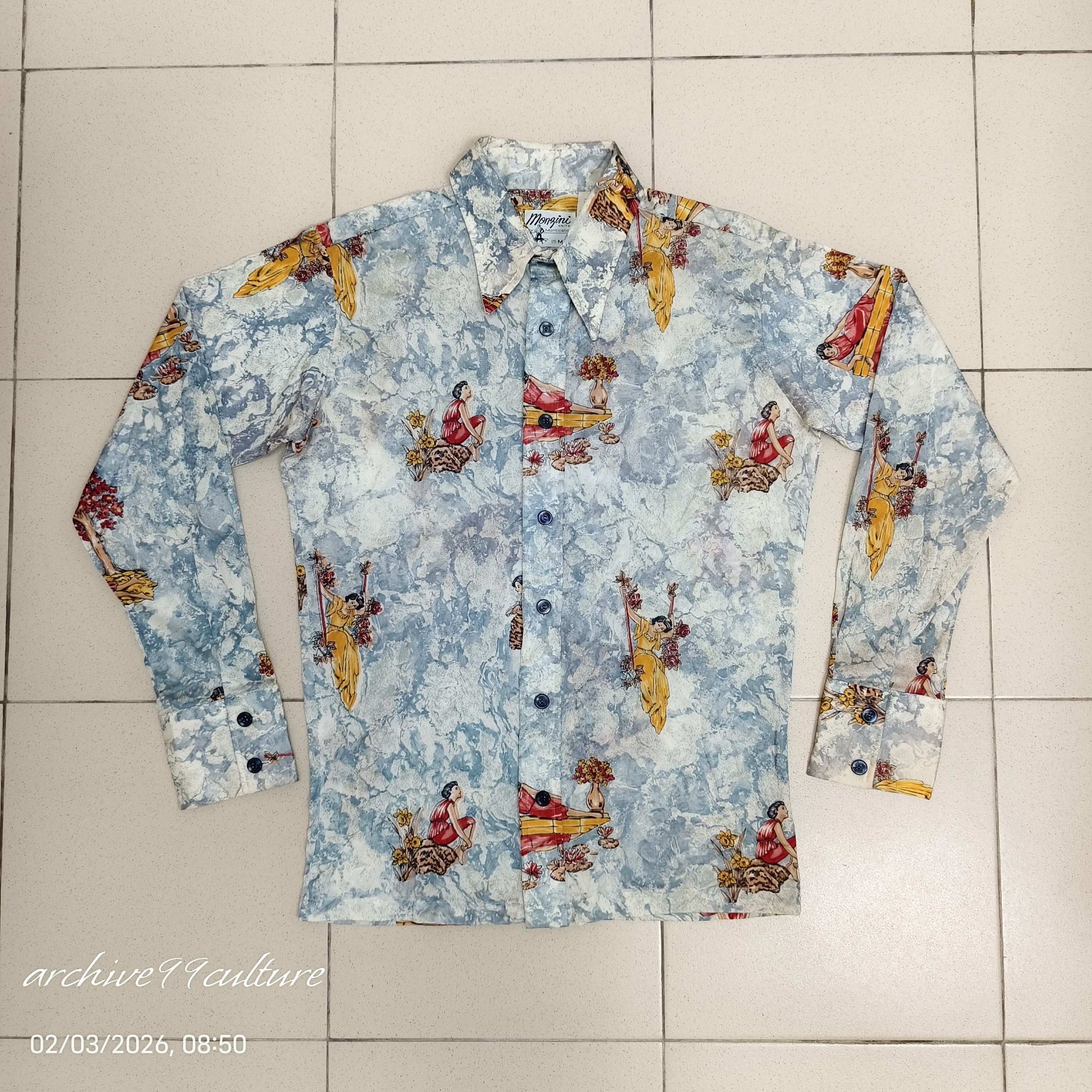 Vintage 70s Monzini by Monticello Novelty Print Disco shirt