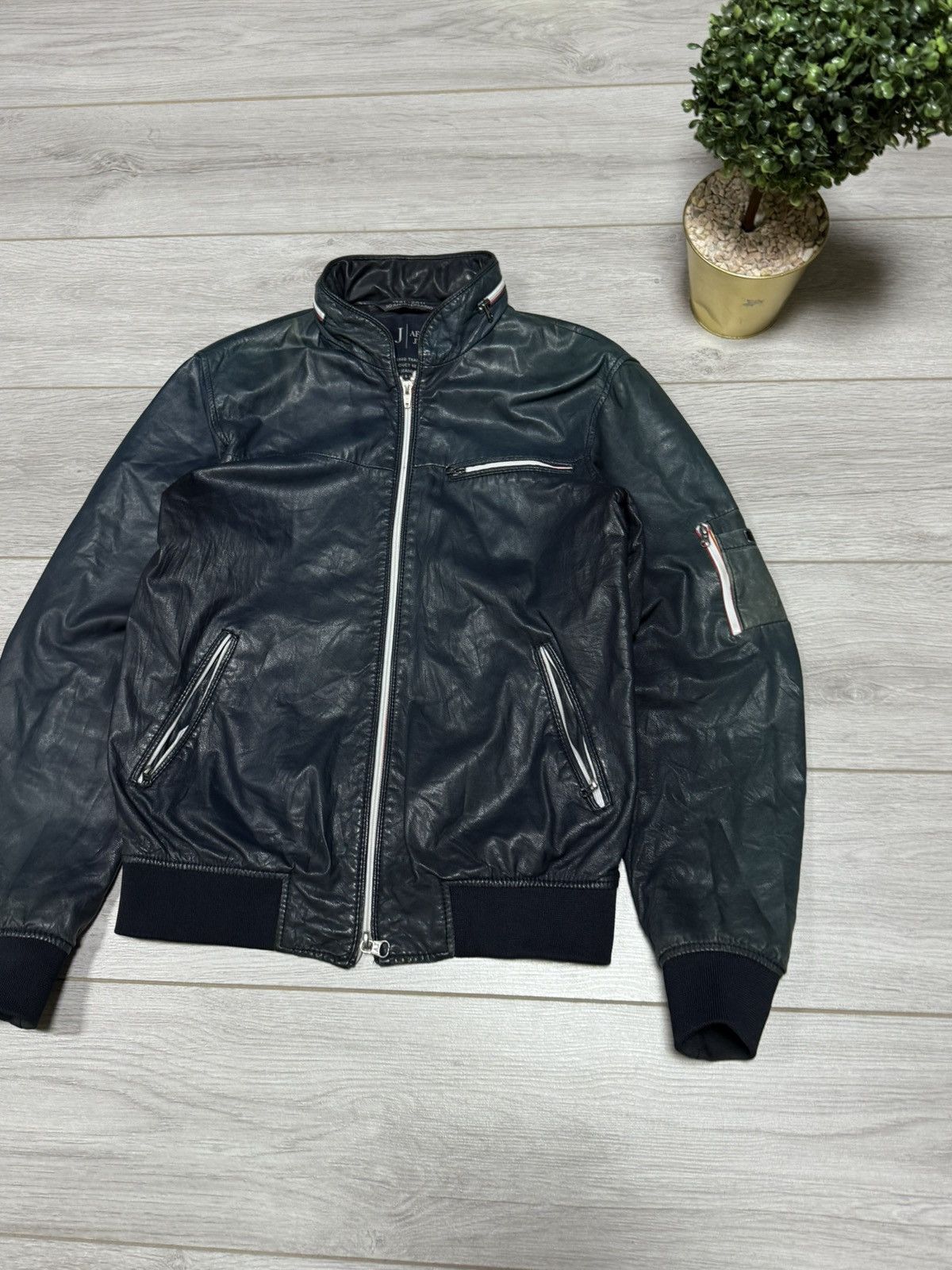 Armani Armani Jeans leather ovina Calf leather hooded jacket zip Size US S / EU 44-46 / 1 - 5 Thumbnail
