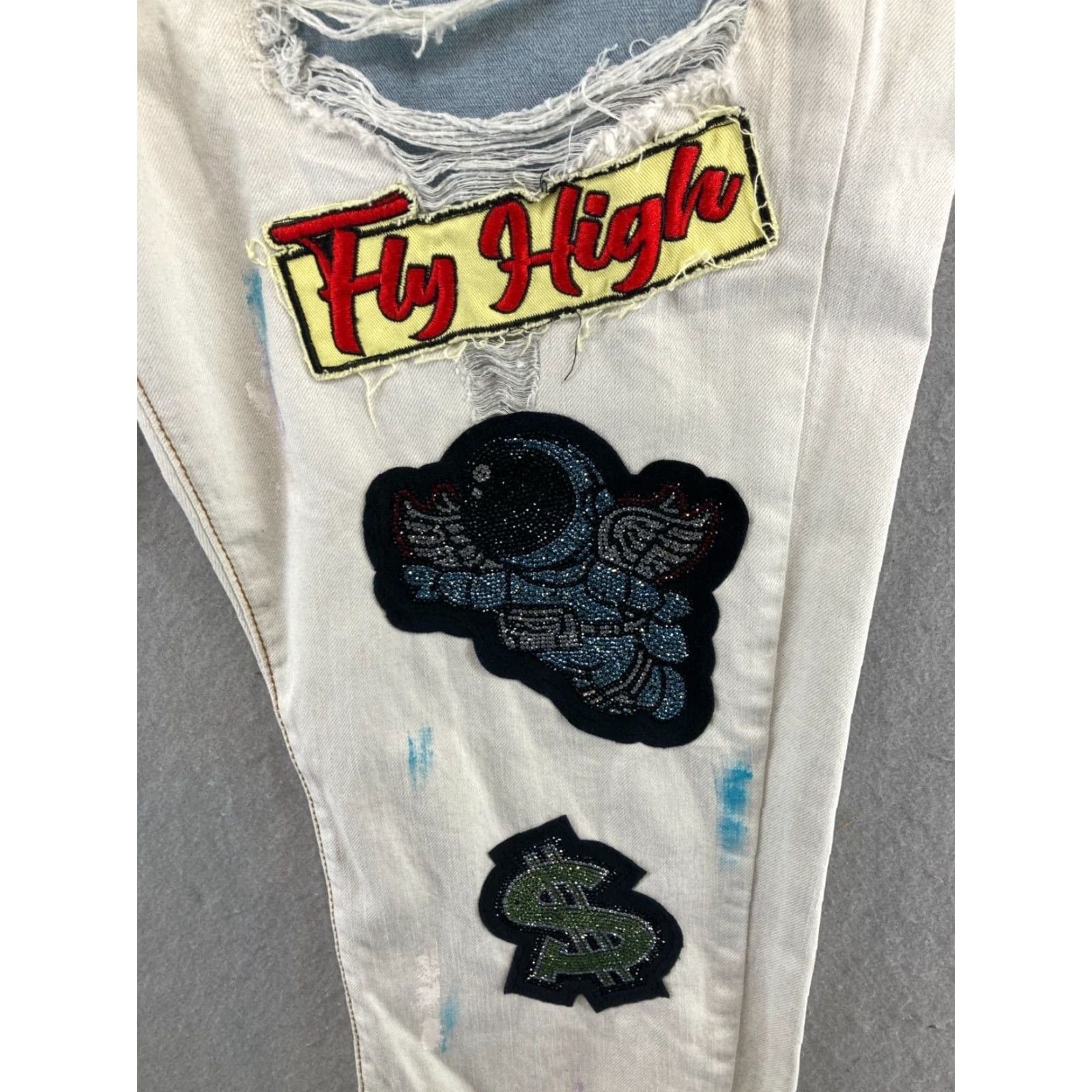 Vintage Majestik Majestic Brand Jeans 36 Regular 36x32 Acid Wash Distressed Grunge Patches Paint Blue Cotton Size 25" / US 0 / IT 36 - 7 Thumbnail