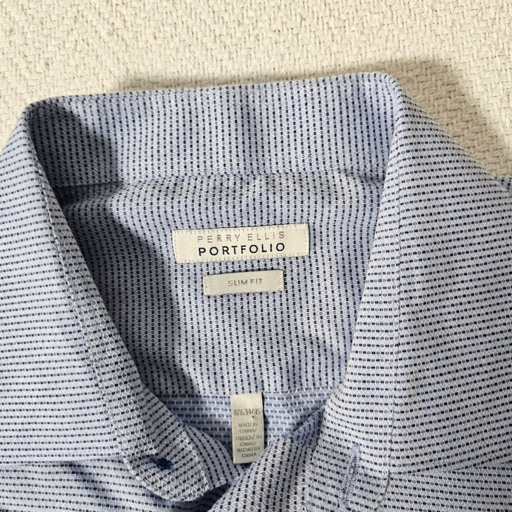 Perry Ellis PERRY ELLIS Dress Shirt Mens 16.5 Slim Fit Long Sleeve Blue Geometric Modern Size 42R - 2 Thumbnail