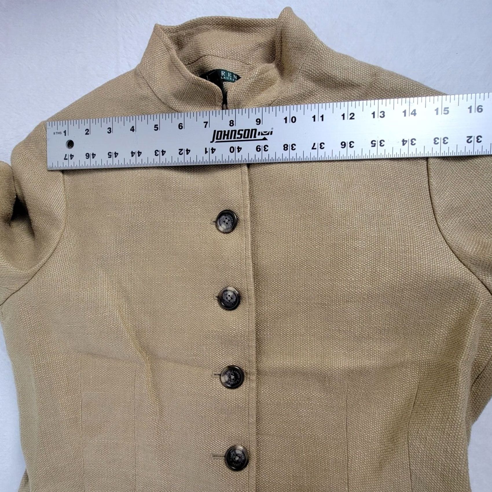 Ralph Lauren VINTAGE Lauren Ralph Lauren Blazer Shirt 10 Khaki Tan 90s Preppy Women’s Vintage 100% Linen Button Front Long Sleeve Mid-Length Lined Size L / US 10 / IT 46 - 7 Thumbnail
