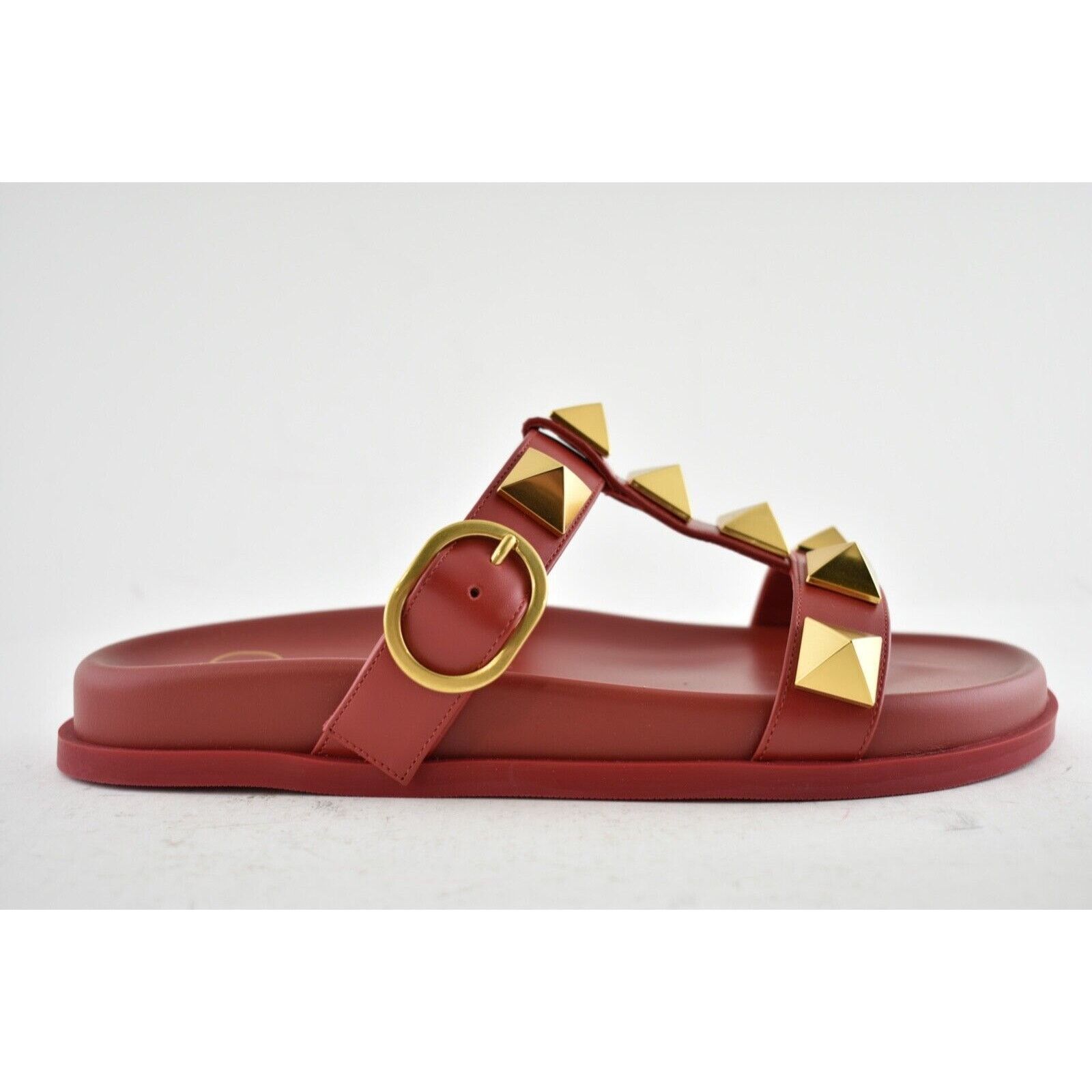 Valentino Valentino Rockstud Roman Stud Rosso Red Gold Leather Slide Size US 6 / IT 36 - 2 Thumbnail