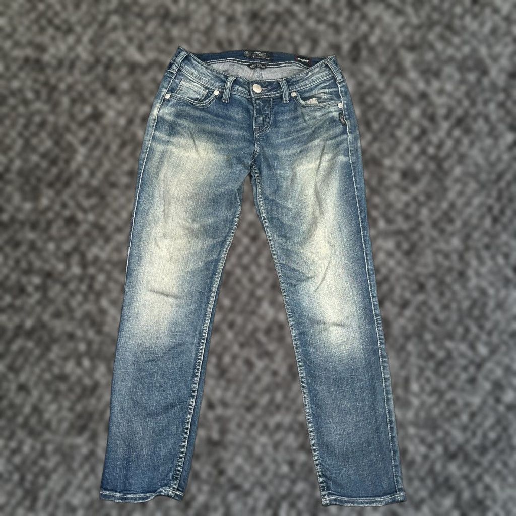 Silver Jeans Co. VINTAGE Silver Jeans Co Boyfriend Jeans Womens 26 31x28 Super Stretch High Rise Blue Distressed Denim Size 26" / US 2 / IT 38 - 1 Thumbnail