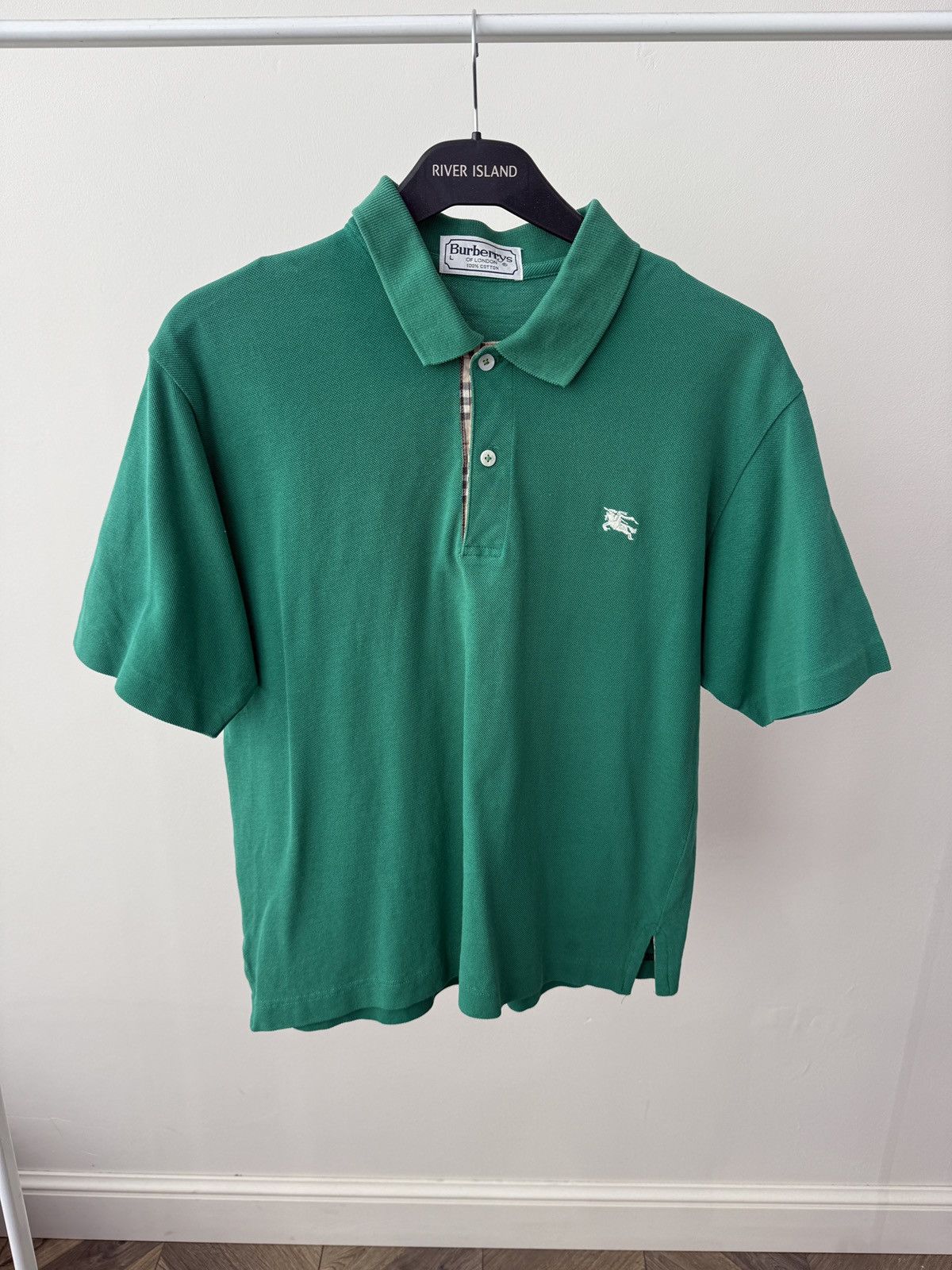 Vintage Burberry Polo Shirt Green Nova Check Placket