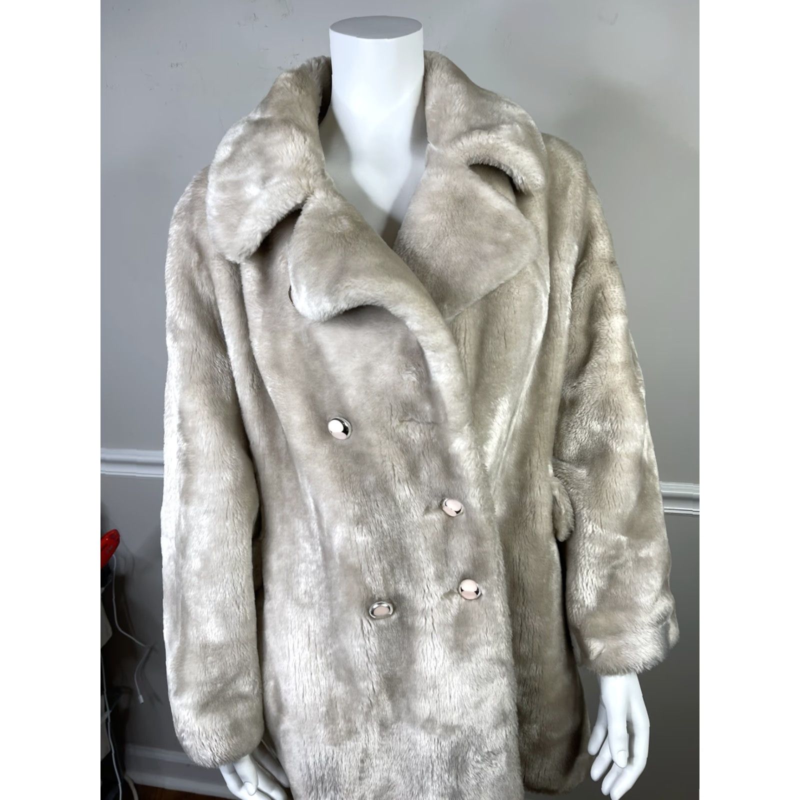 VINTAGE Borgana Faux Fur Jacket Coat Large Brown Mid-Length Womens 1950s Winter