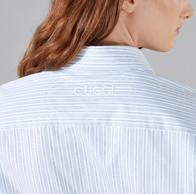 Gucci o1la5ras0526 Striped Cotton Shirt With Embroidery in Blue Size L / US 10 / IT 46 - 4 Thumbnail