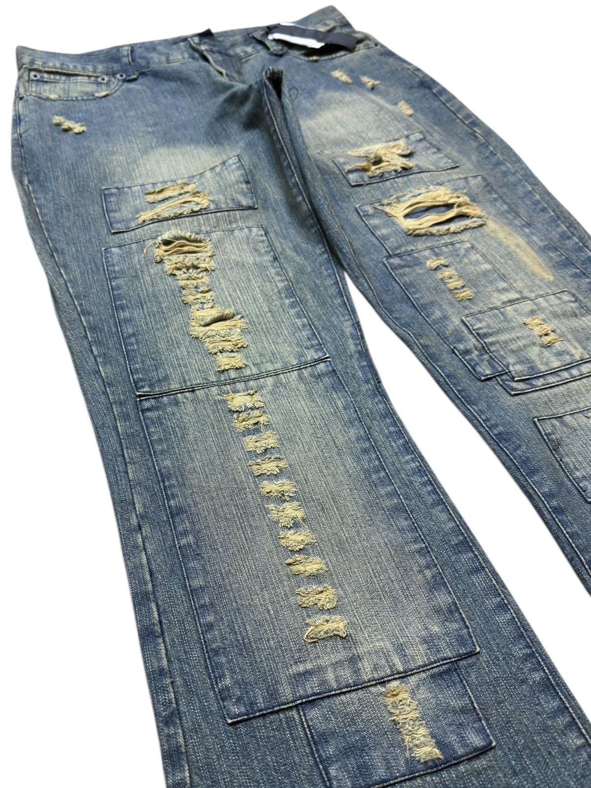 If Six Was Nine Vintage Lav Flare Satan Angel Printed Mudwash Denim Size US 33 - 6 Thumbnail