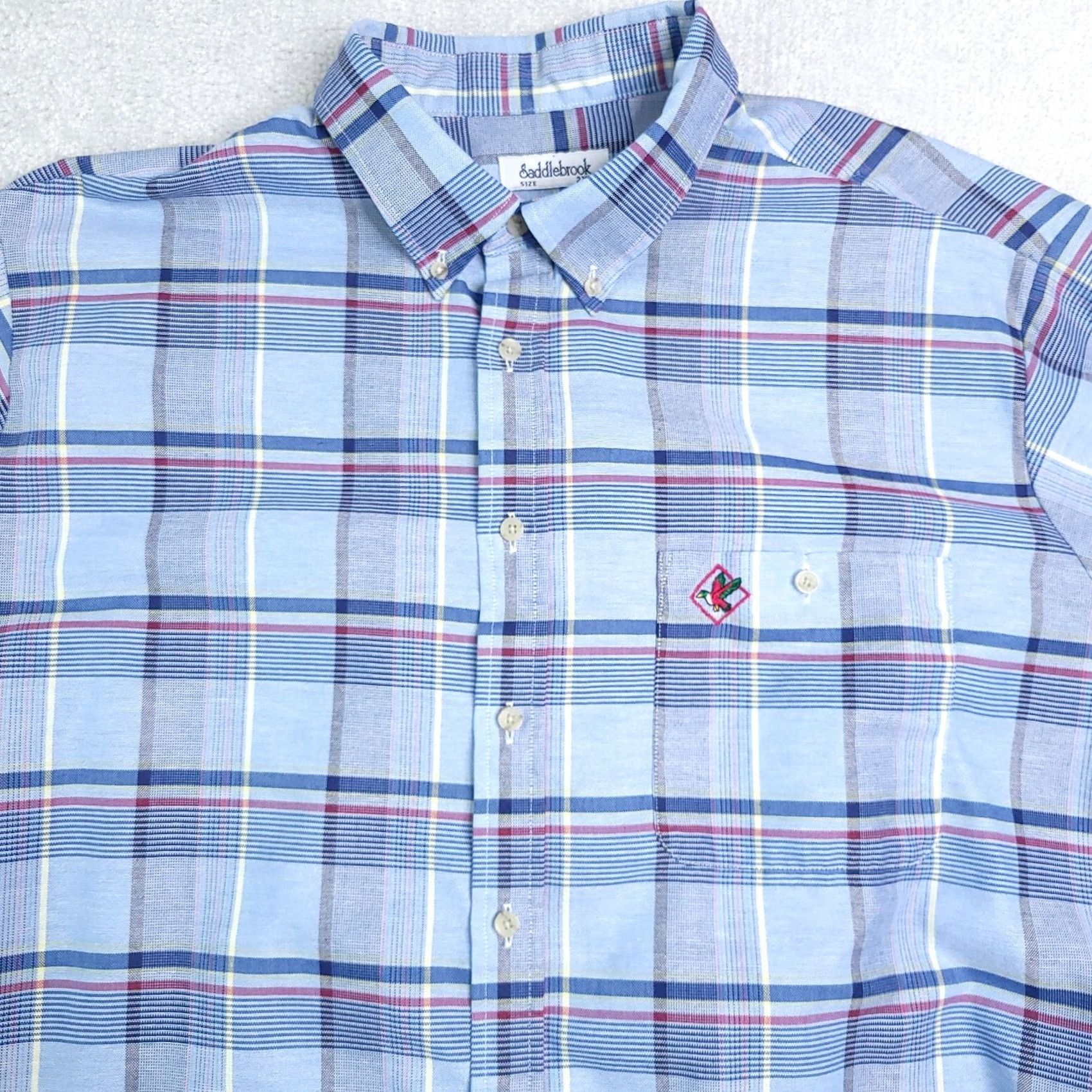 Logo 7 VINTAGE Saddlebrook Button Up Shirt Mens 2XL Blue Plaid Short Sleeve Pocket Logo Shirt Size US XXL / EU 58 / 5 - 3 Thumbnail