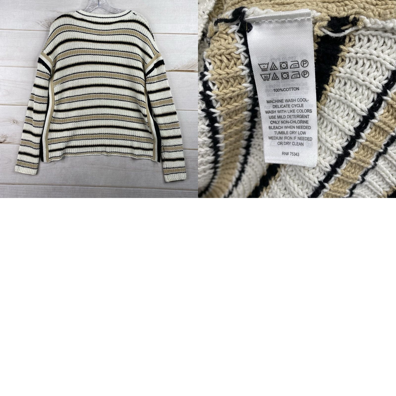 Vintage Max Studio Sweater Womens S Cable-Knit Dolman Sleeve Roll Neck Stripe Pullover Brown Cream Size S / US 4 / IT 40 - 8 Thumbnail