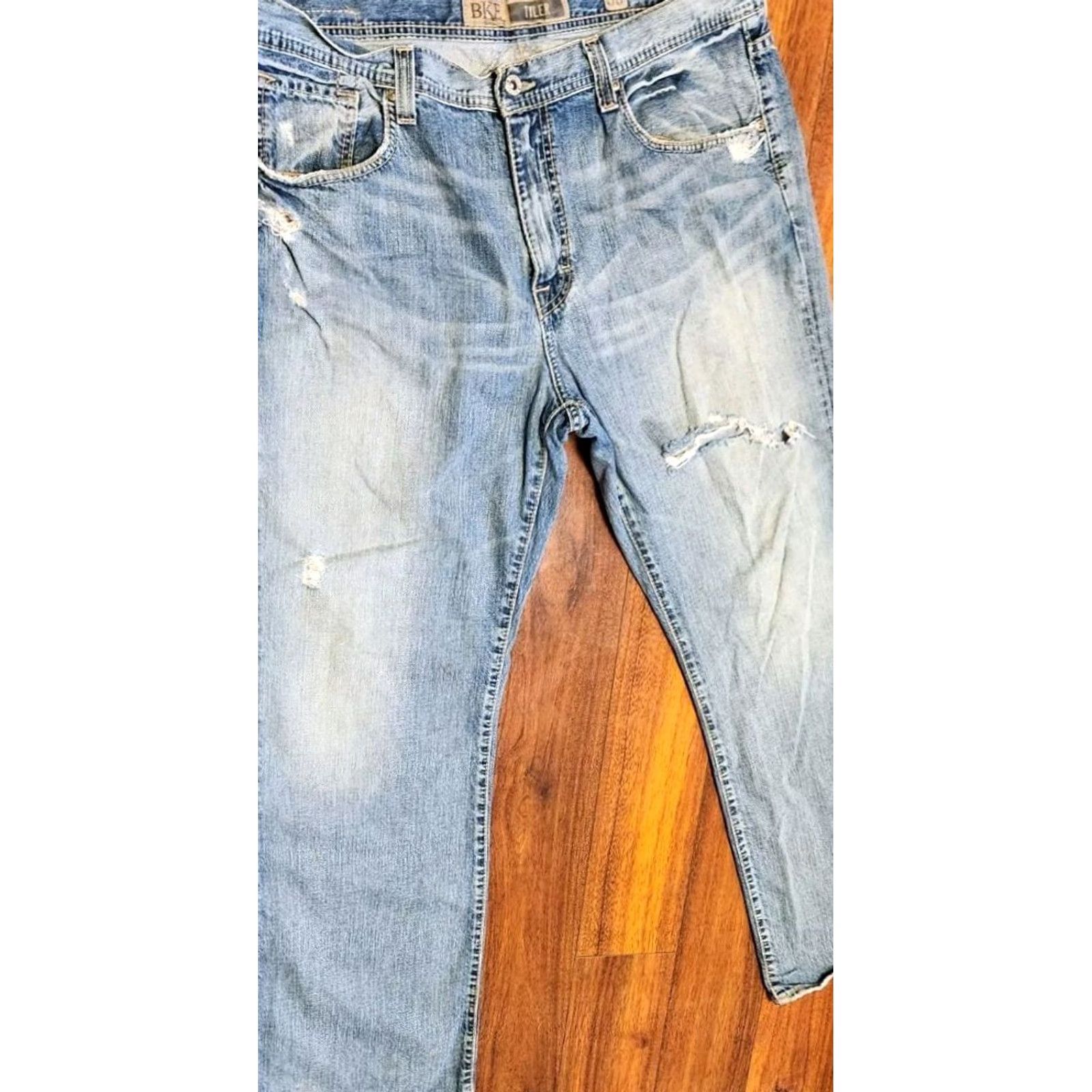 Vintage BKE Tyler Bootcut Jeans Mens 38x32 Distressed Stretch Denim Blue Buckle Boots Buckle Size US 38 / EU 54 - 2 Thumbnail