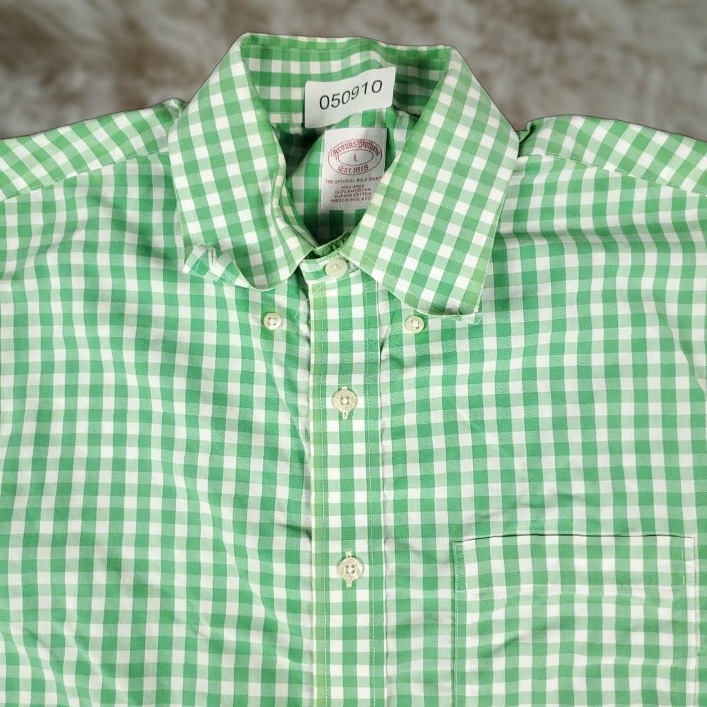 Brooks Brothers VINTAGE BROOKS BROTHERS Shirt Mens Large Green Check Casual Button Up Short Sleeve Size US L / EU 52-54 / 3 - 1 Thumbnail
