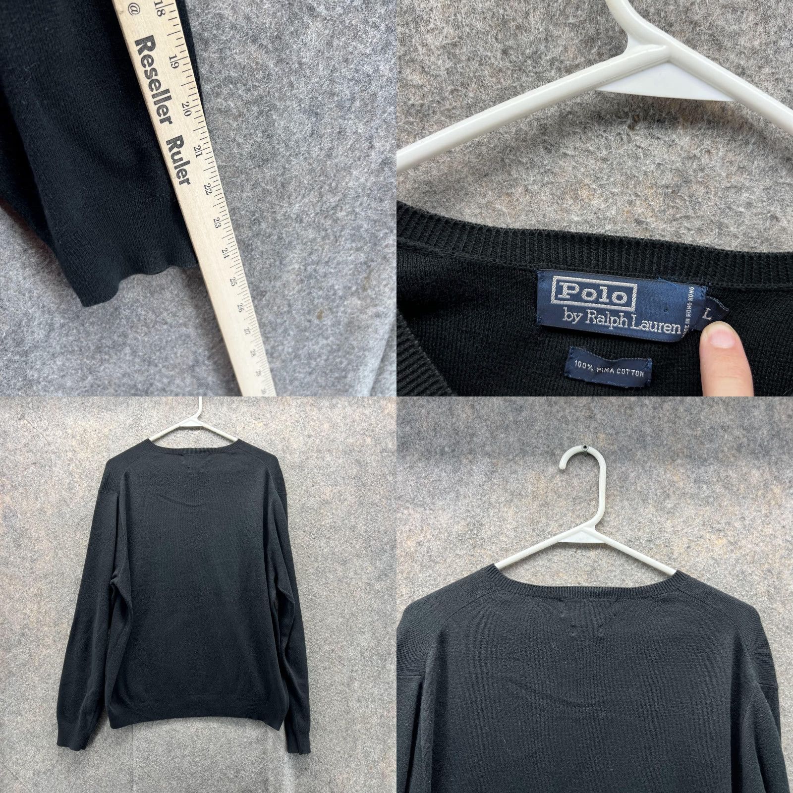Polo Ralph Lauren Ralph Lauren Sweater Men Large Black Pullover V Neck Pima Cotton Polo Pony Sweatshirt Size US L / EU 52-54 / 3 - 8 Thumbnail