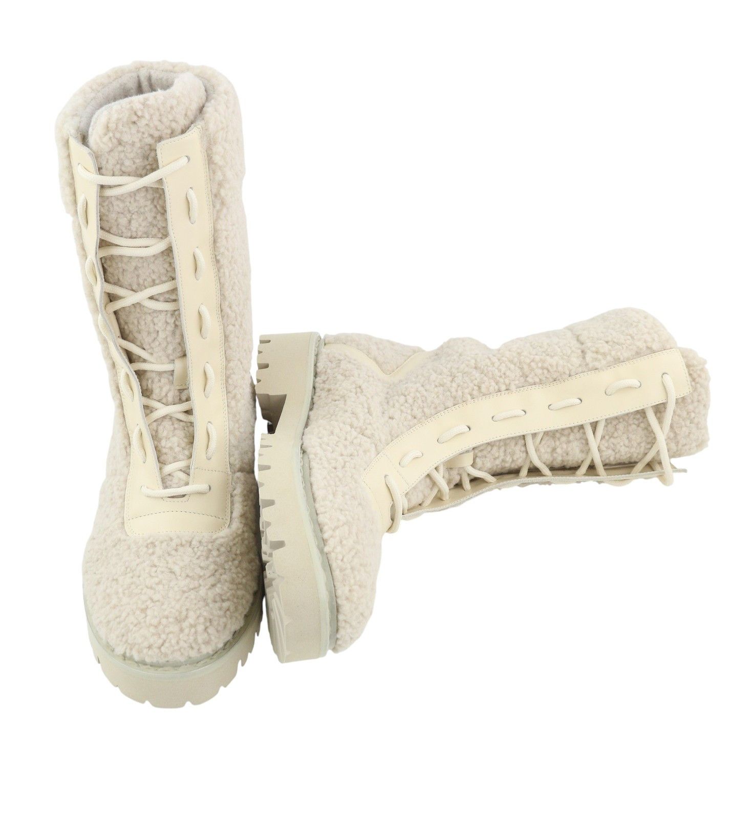 Bally NINNI EU38 Ivory Shearling Laced Mid Top Boots 88405 Size US 7 / IT 37 - 6 Thumbnail