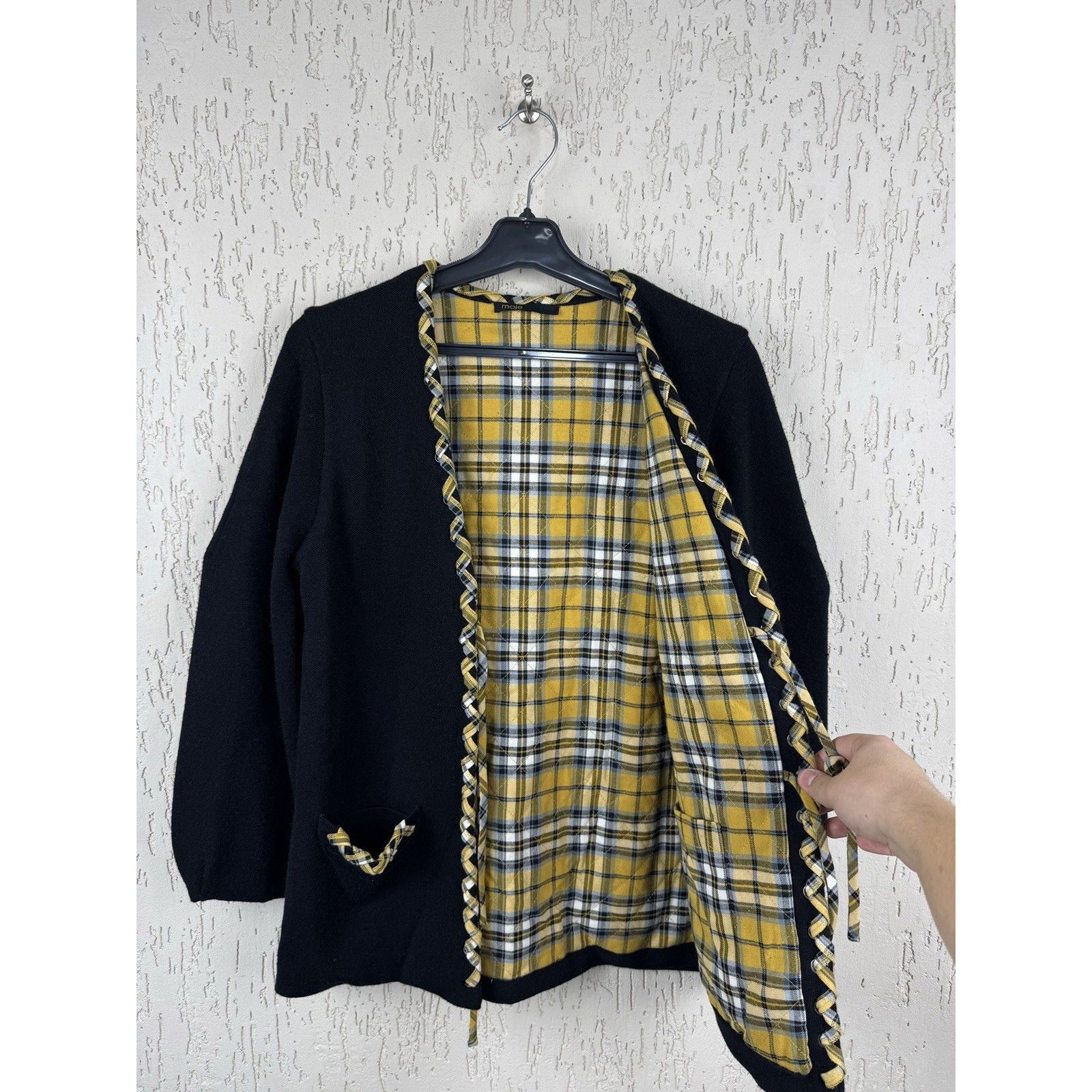 Maje MAJE Reversible Checked Black Yellow Plaid Bow Tie Knit Card Size XS / US 0-2 / IT 36-38 - 3 Thumbnail