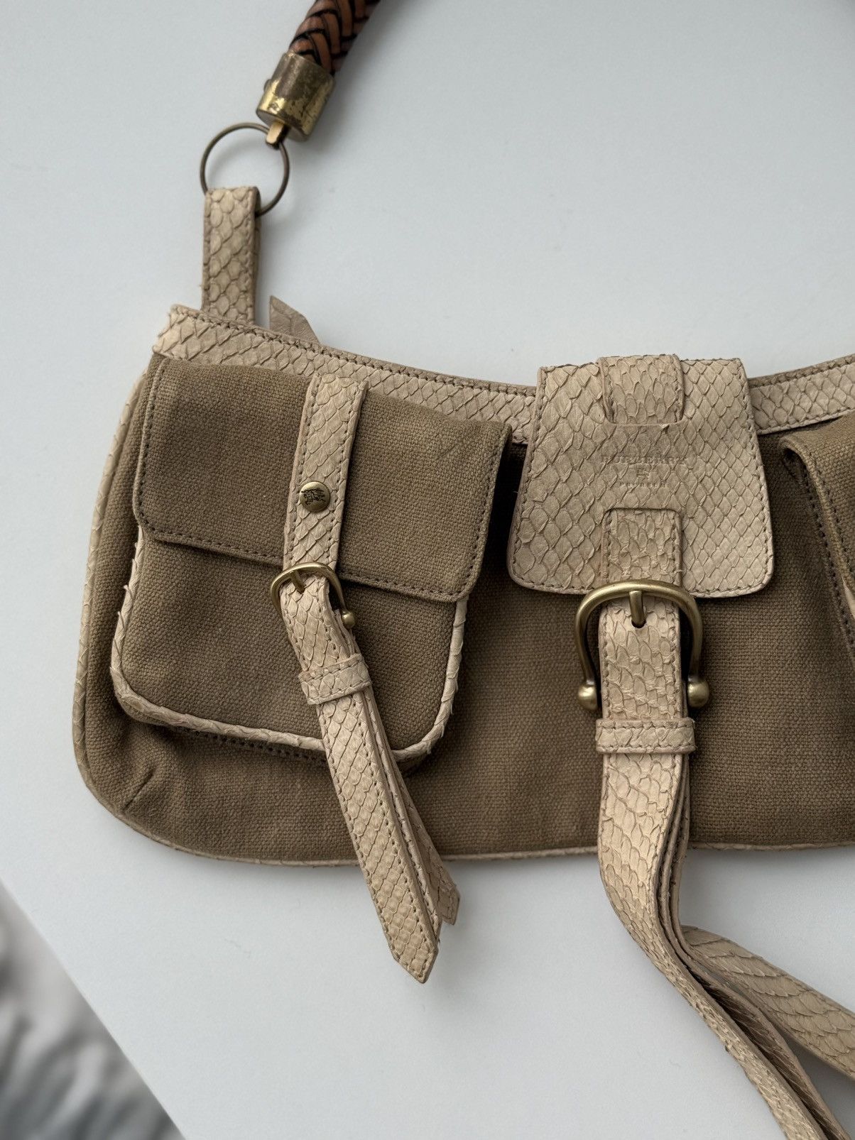 Burberry Prorsum Burberry Prorsum Python-Style Leather Canvas Shoulder Bag Size ONE SIZE - 3 Thumbnail