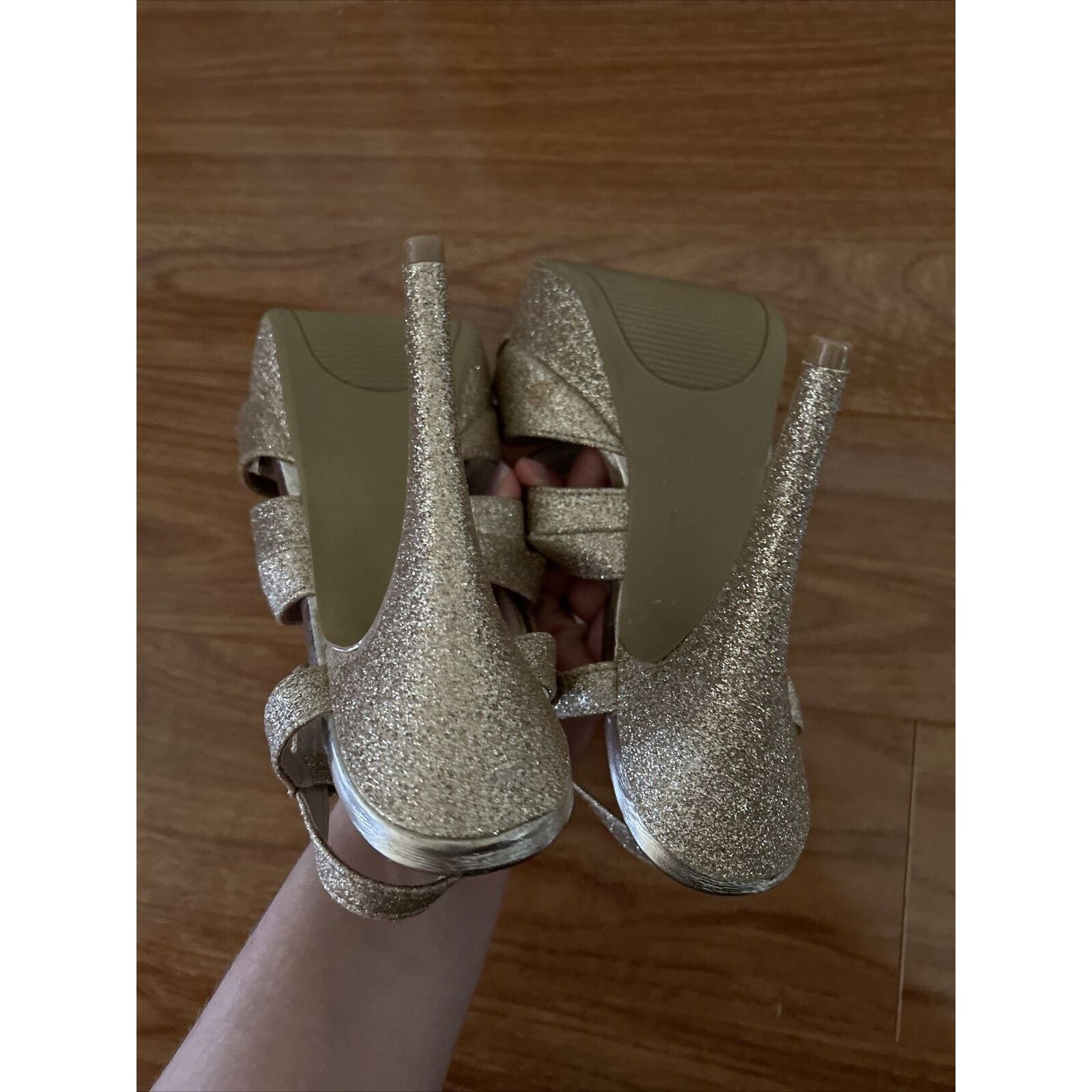 Steve Madden Olsenboye Gold Glitter Platform Stilettos Heels Women's 8.5 Size US 8.5 / IT 38.5 - 9 Thumbnail