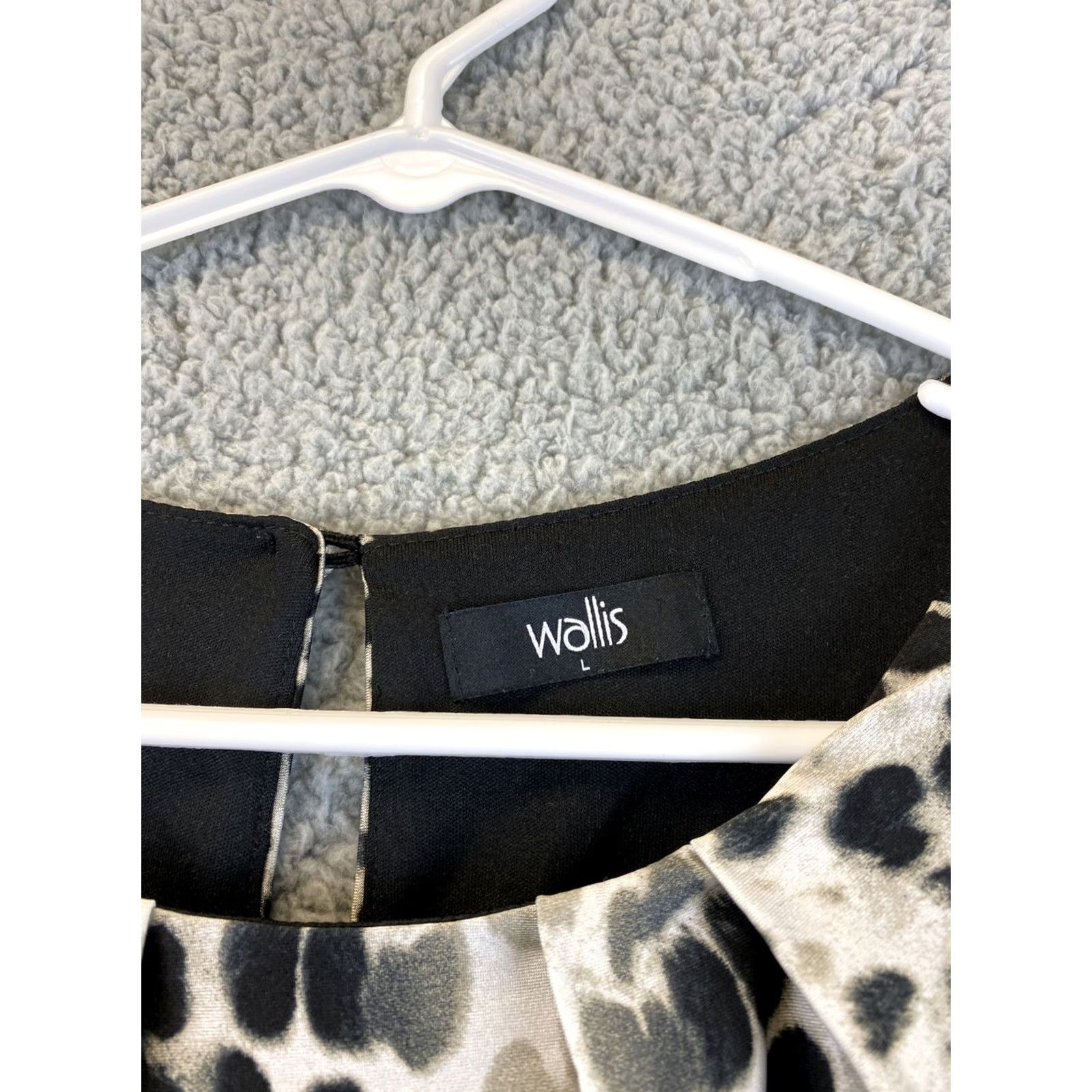 Vintage Wallis Dress Women’s L Stretch Jersey Round Neck Animal Print Pullover Knee Length 3/4 Sleeve Black Grey Plus Size L / US 10 / IT 46 - 3 Thumbnail