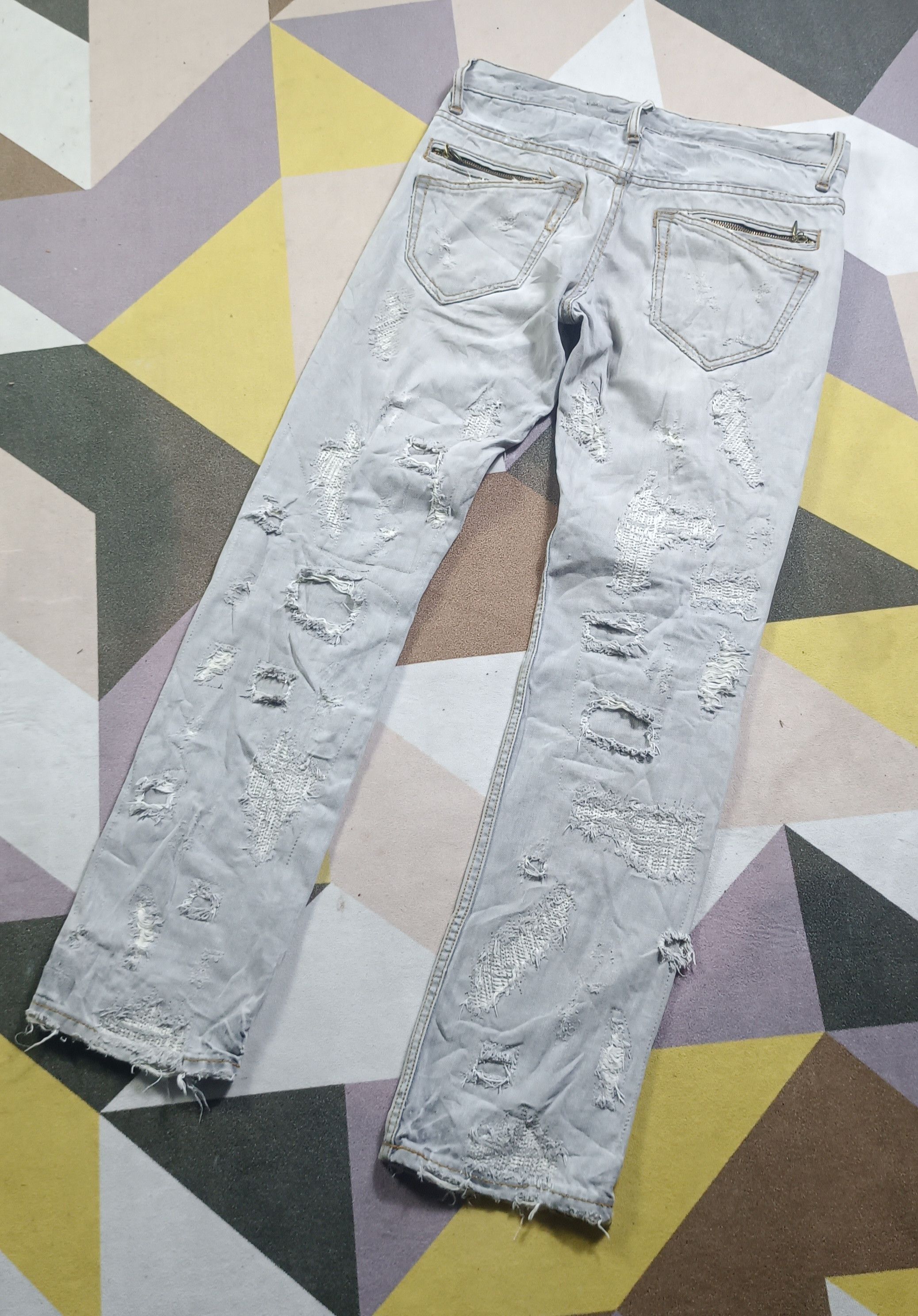If Six Was Nine 2000s🔥Steel Blue Japan Like Undercover Crash Jeans Size US 33 - 1 Thumbnail