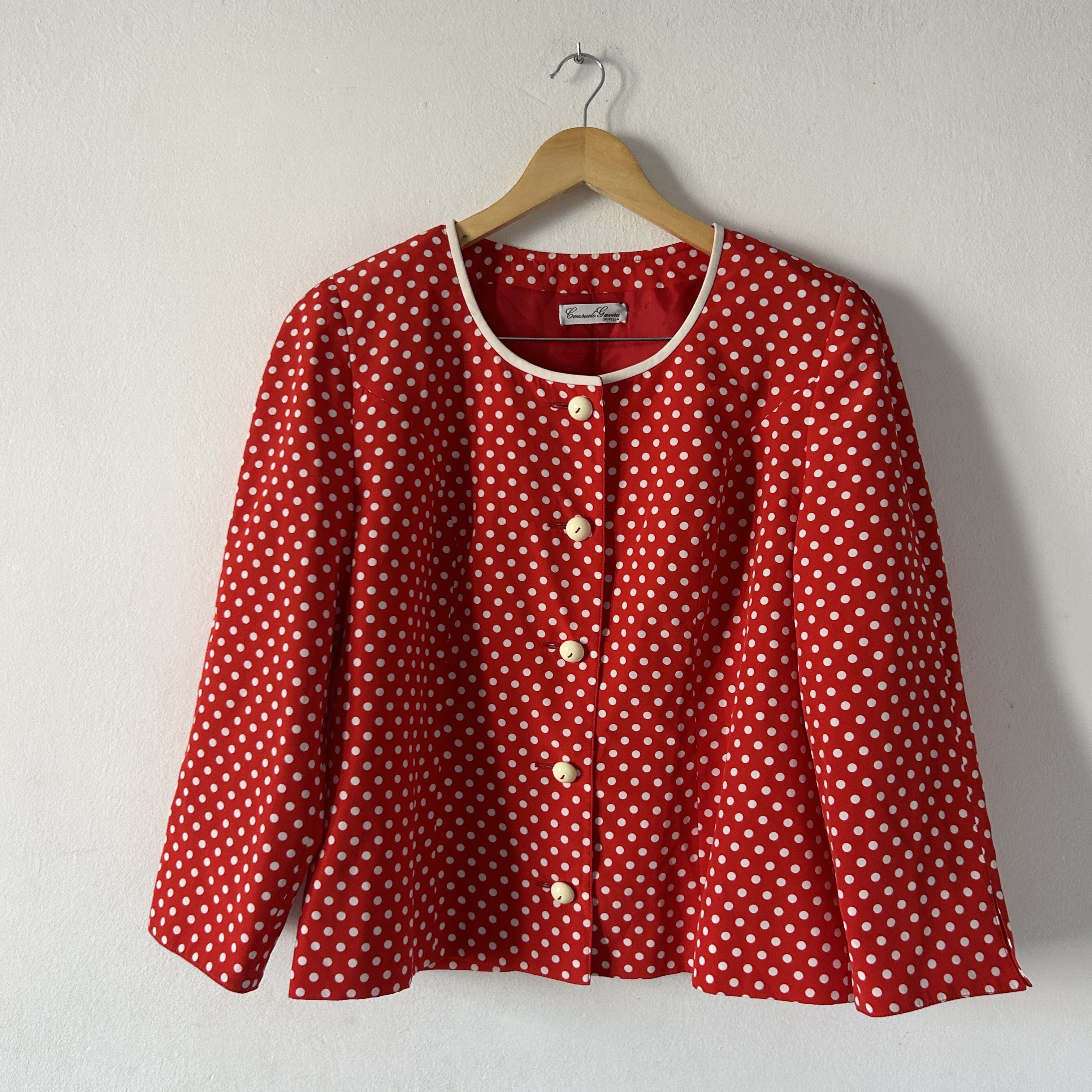 Vintage Vintage 80s Red Polka Dot Blazer Size L / US 10 / IT 46 - 9 Thumbnail