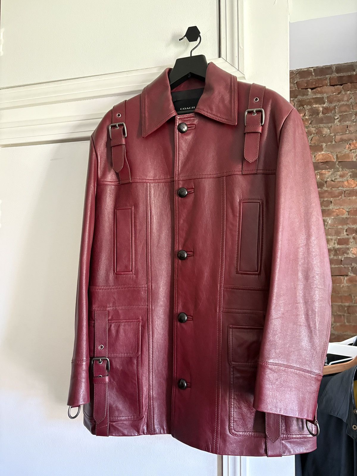Coach Coach Maroon Lambs Leather Long Coat Size US L / EU 52-54 / 3 - 1 Thumbnail