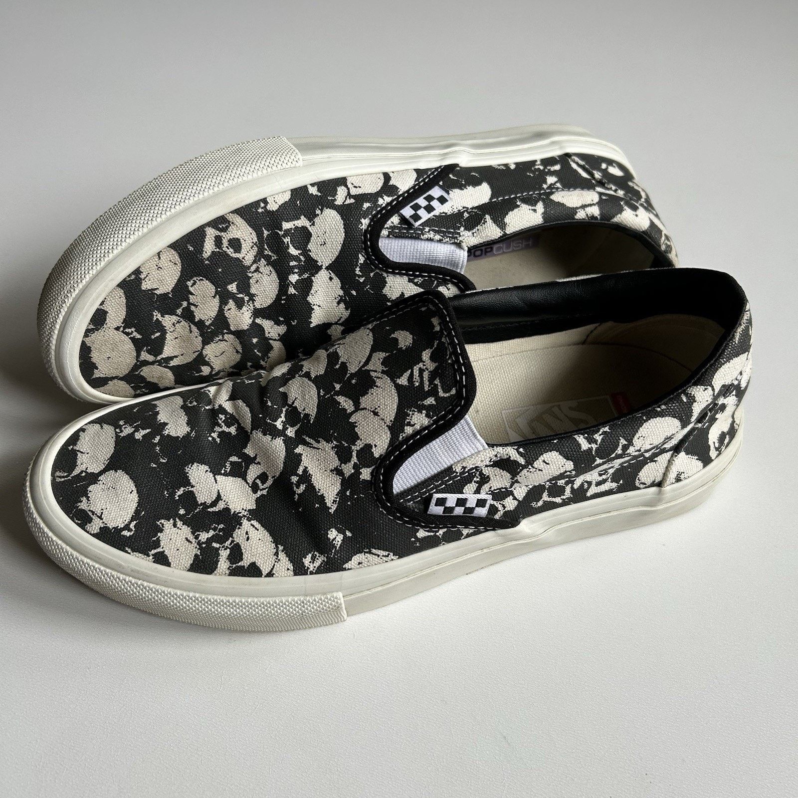 Vans Pro Skate Slip-On Skull Pile Shoes US 8.5 Black White