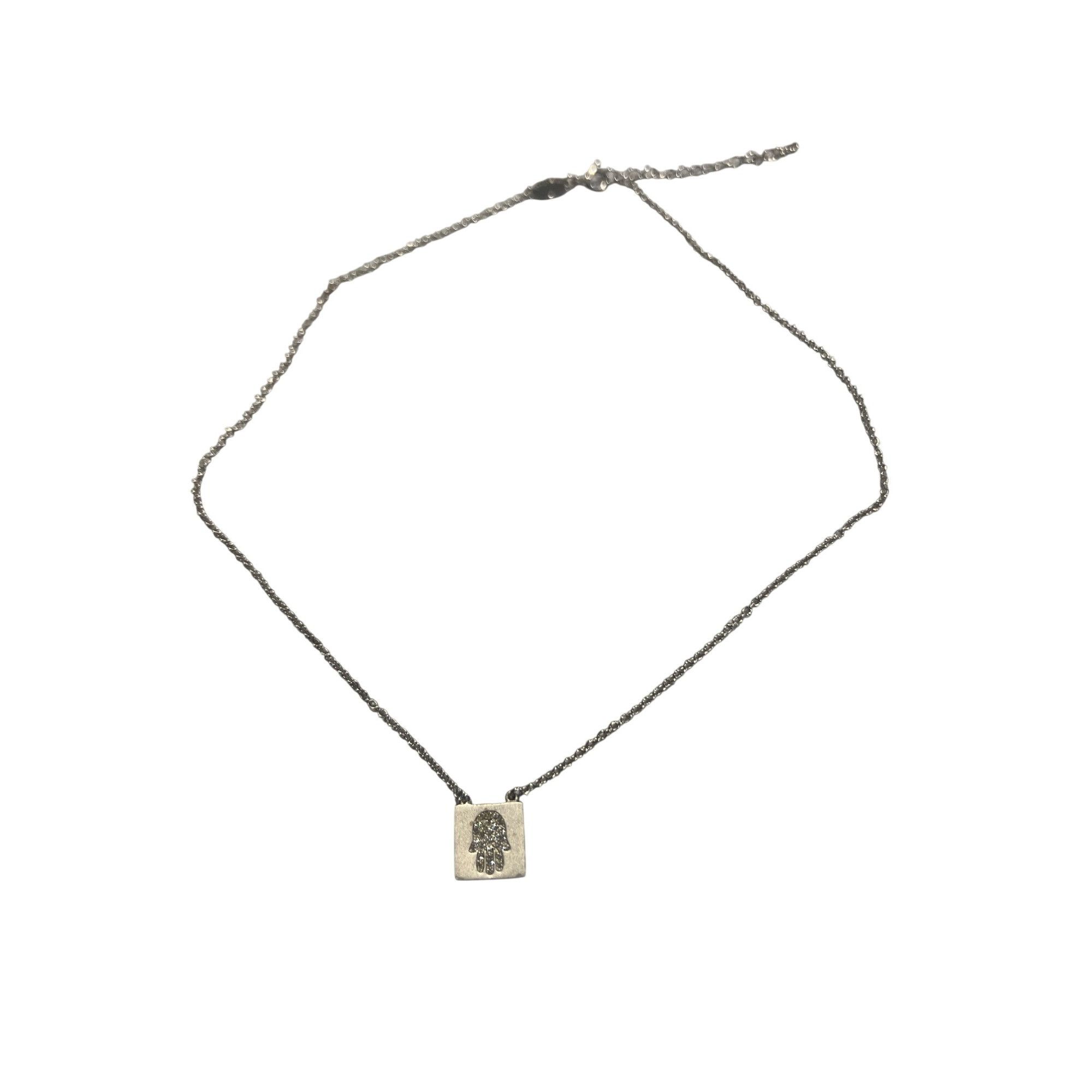 Other Vintage Sterling Silver Hamsa Necklace Square Pendant CZ Sto Size ONE SIZE - 1 Thumbnail