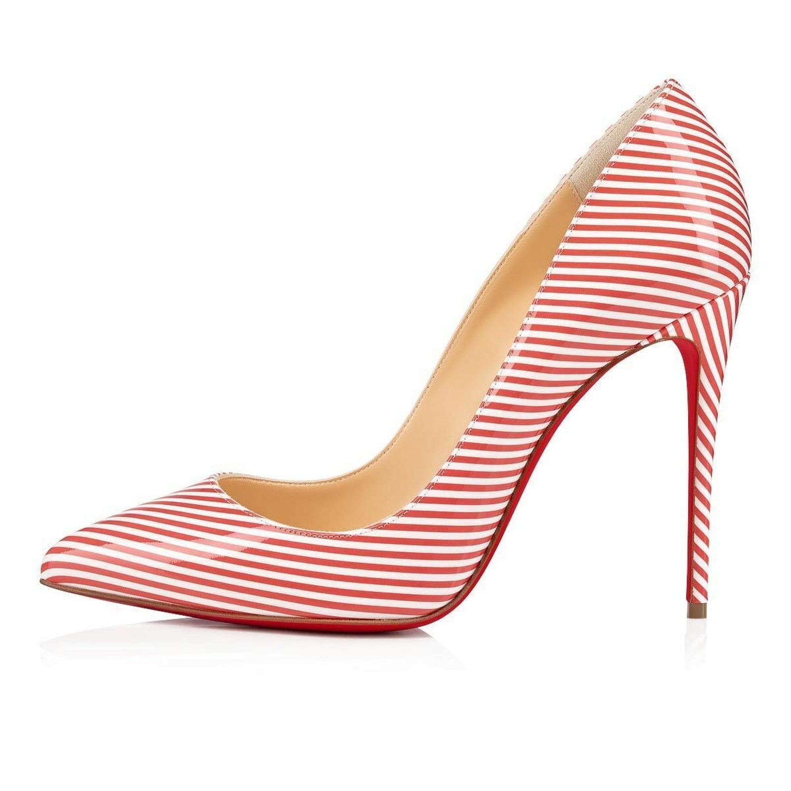 Christian Louboutin Christian Louboutin Pigalle Follies 100 Patent Stripes Size US 7 / IT 37 - 3 Thumbnail