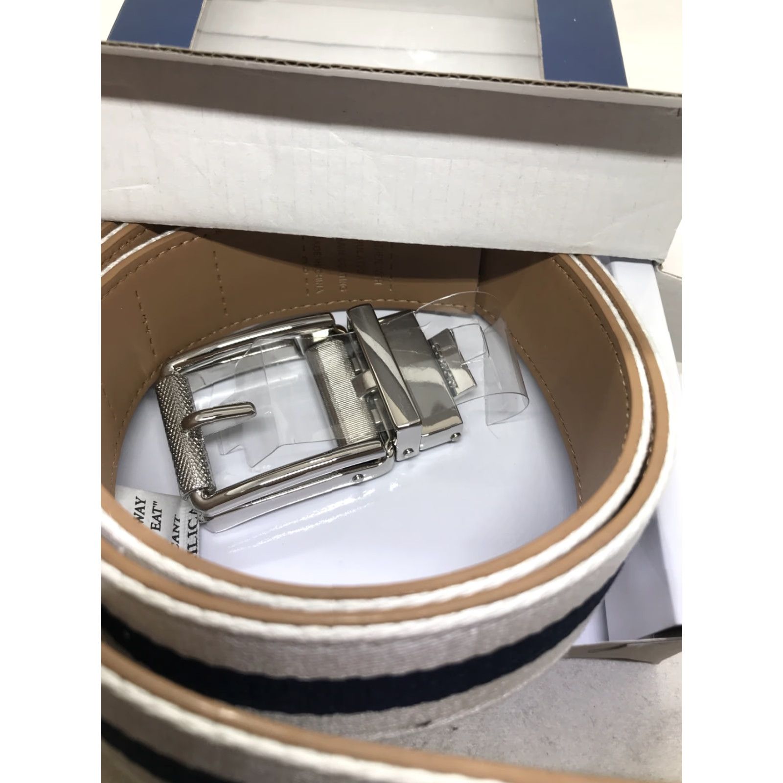 Vintage Perfect Fit Adjustable Webbing Belt for Men, Size 28-36, White/Navy, Dress/Military Style Size 36 - 5 Thumbnail
