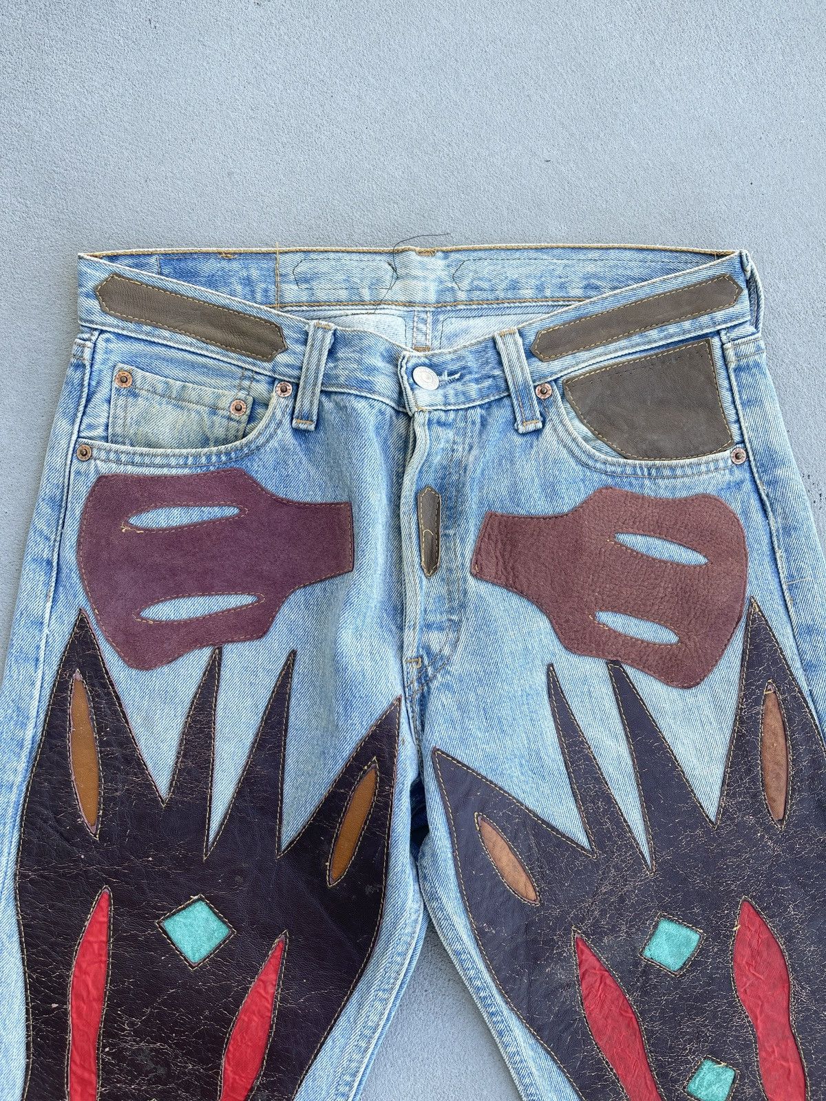 Handmade Crazy 00s Levi's Japan 501 Handmade Leather Patch Denim Size US 30 / EU 46 - 2 Thumbnail