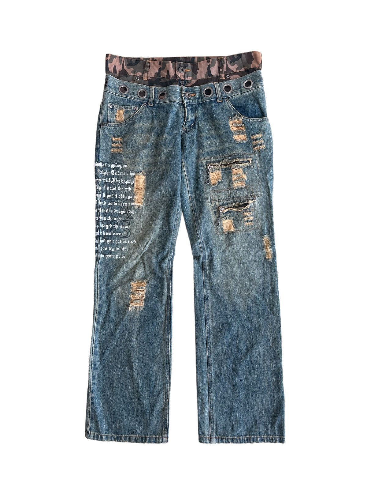 image of If Six Was Nine x In The Attic Ita "anarchy Poems" Bullet Hole Double Waist Hybrid Denim in Denim B