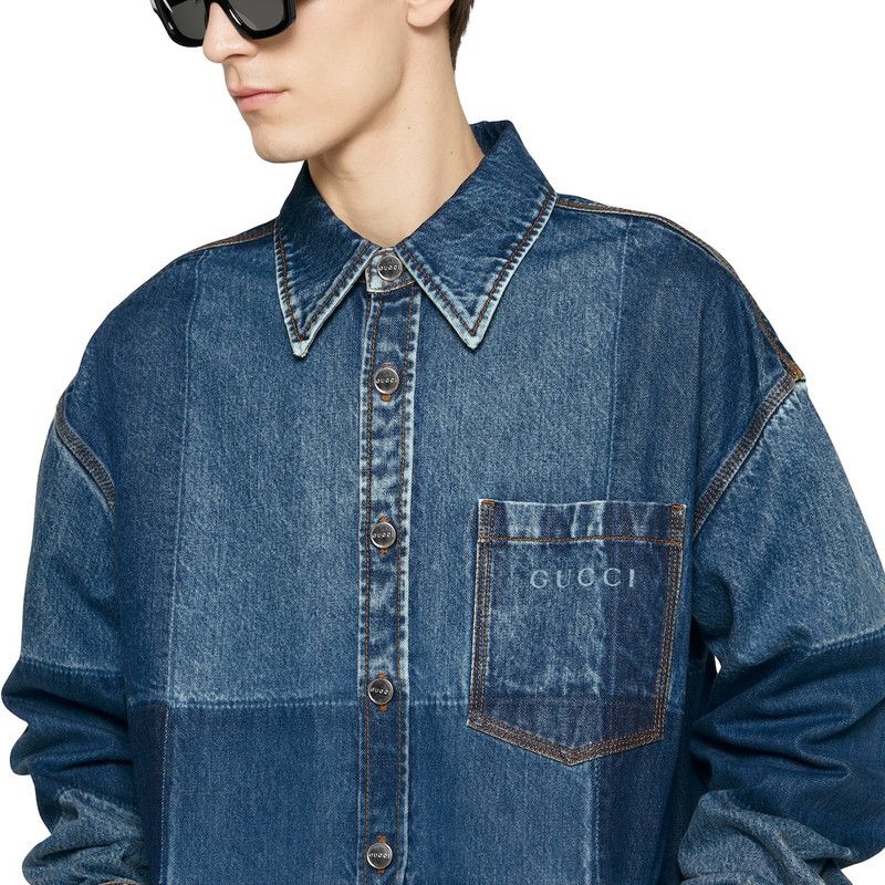 Gucci o1loc1c1125 822185 Cotton Denim Shirt in Blue Size US XS / EU 42 / 0 - 5 Thumbnail