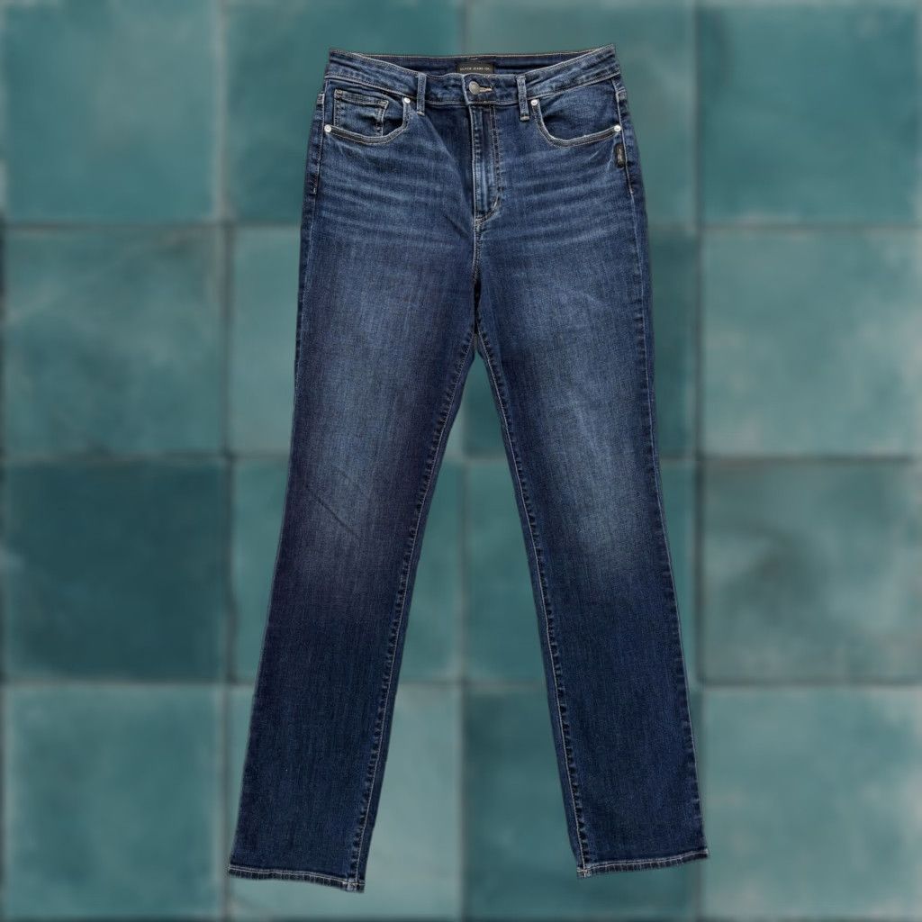 Silver Jeans Co. Silver Jeans Womens Slim Straight 30x31 Blue Wash Den­­im Grunge Isbister Straight Jeans Size 30" / US 8 / IT 44 - 1 Thumbnail
