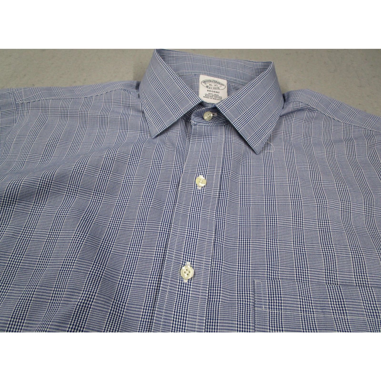 Brooks Brothers Brooks Brothers Dress Shirt Mens 16-35 Blue Non-Iron Regent Supima Cotton Check Shirt Size 34R - 2 Thumbnail