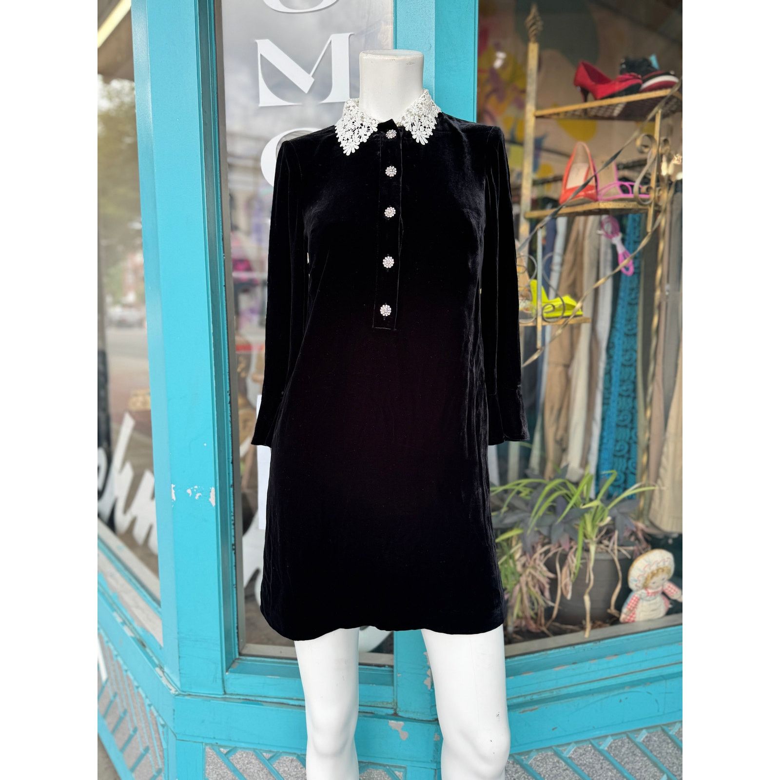 Kate Spade Goth Black Kate Spade Jewel-Button Velvet Shirtdress 00/XS Size XXS / US 00 / IT 34 - 1 Thumbnail
