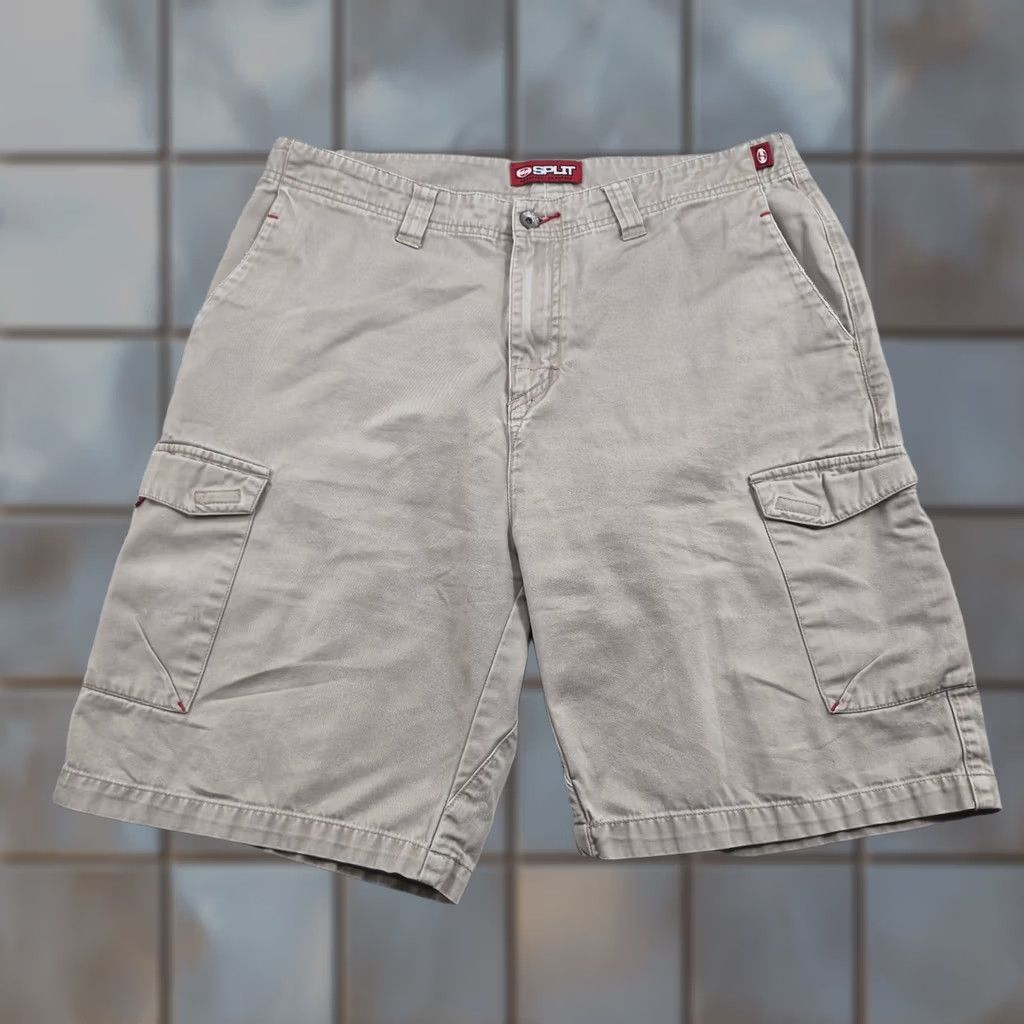 Vintage Split Cargo Shorts Mens 32 Beige Canvas Cotton Relaxed Fit Casual Summer Size US 32 / EU 48 - 1 Thumbnail