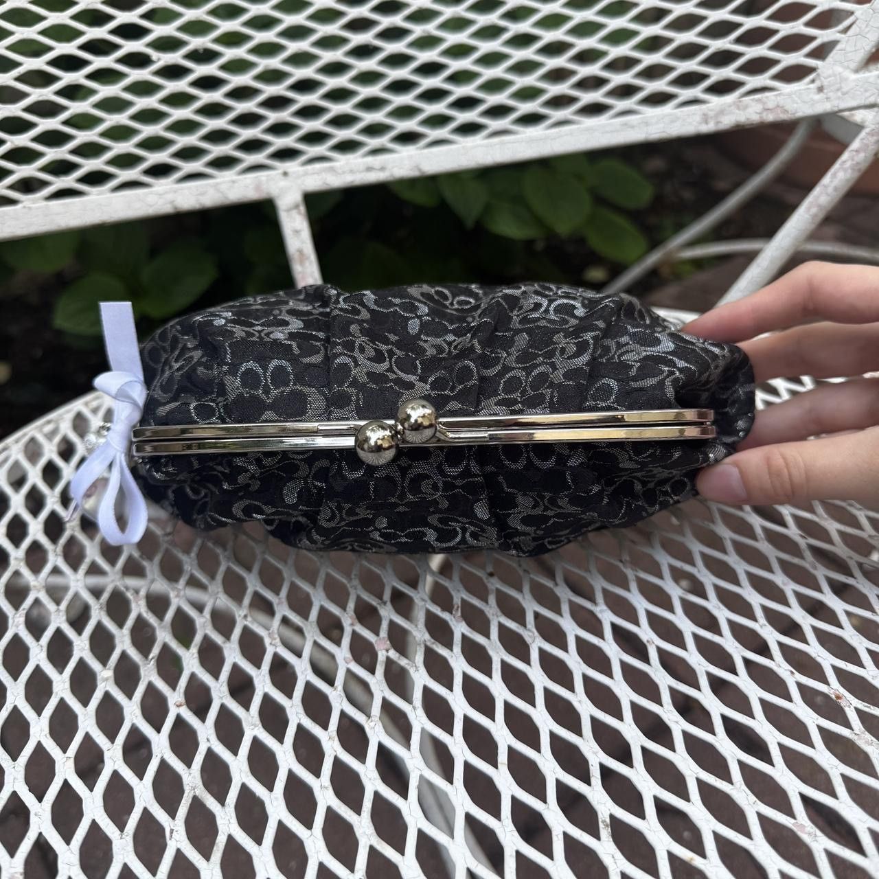 Coach Coach Black & Silver Kiss-lock Monogramed Clutch Size ONE SIZE - 4 Thumbnail